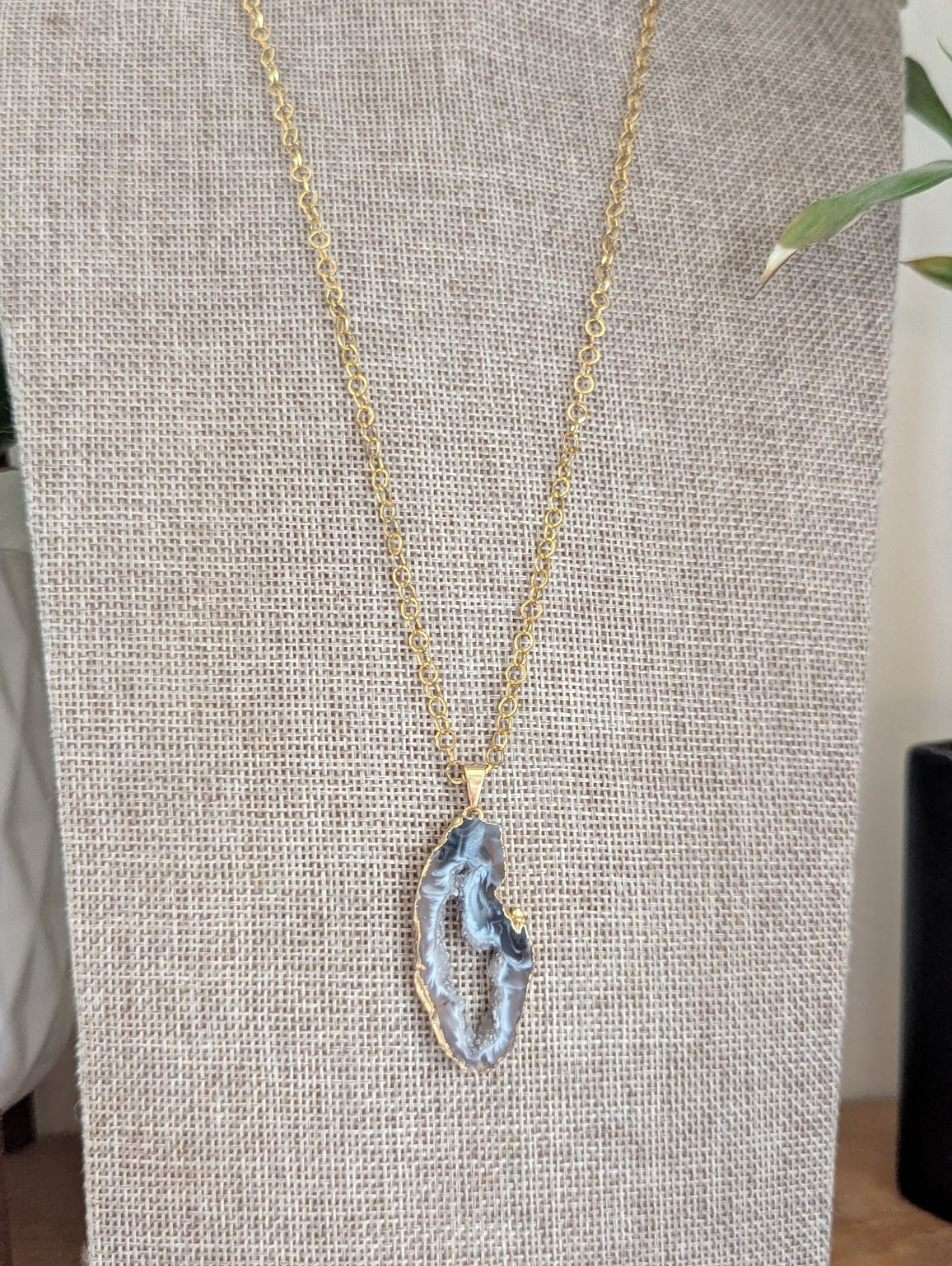 Gold Druzy Agate Slice Gold Stainless