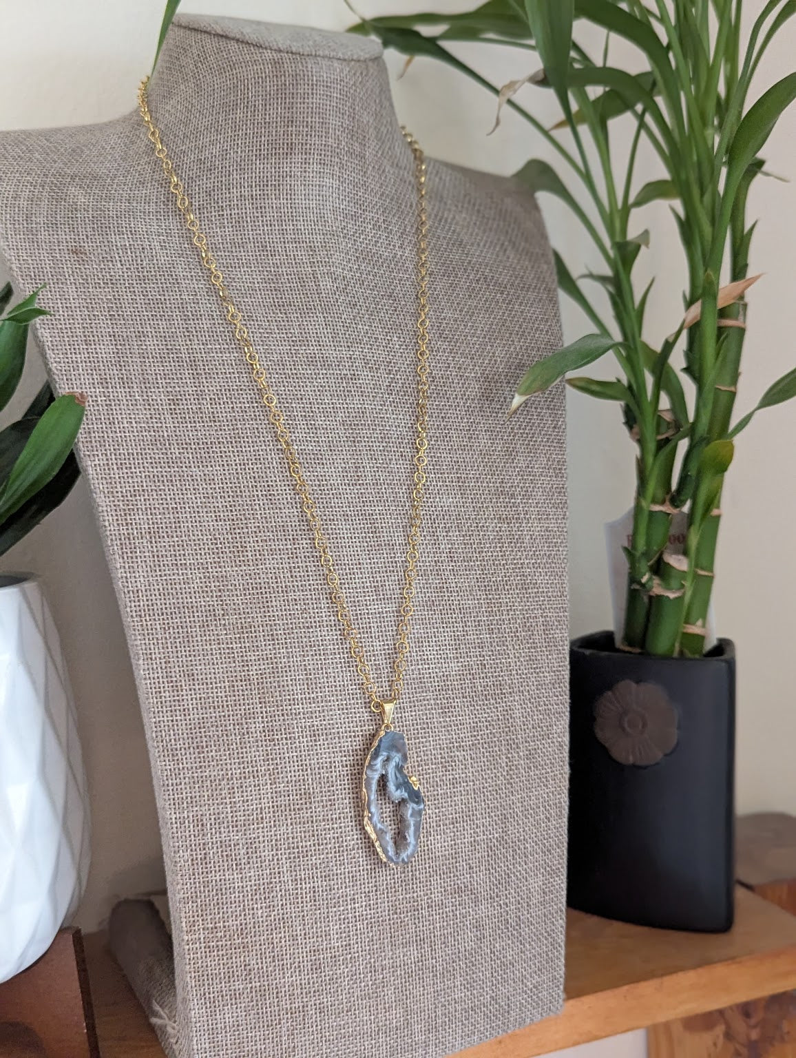 Gold Druzy Agate Slice Gold Stainless