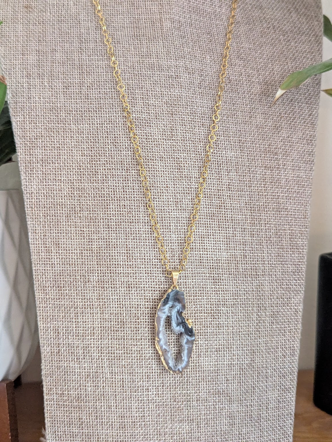 Gold Druzy Agate Slice Gold Stainless