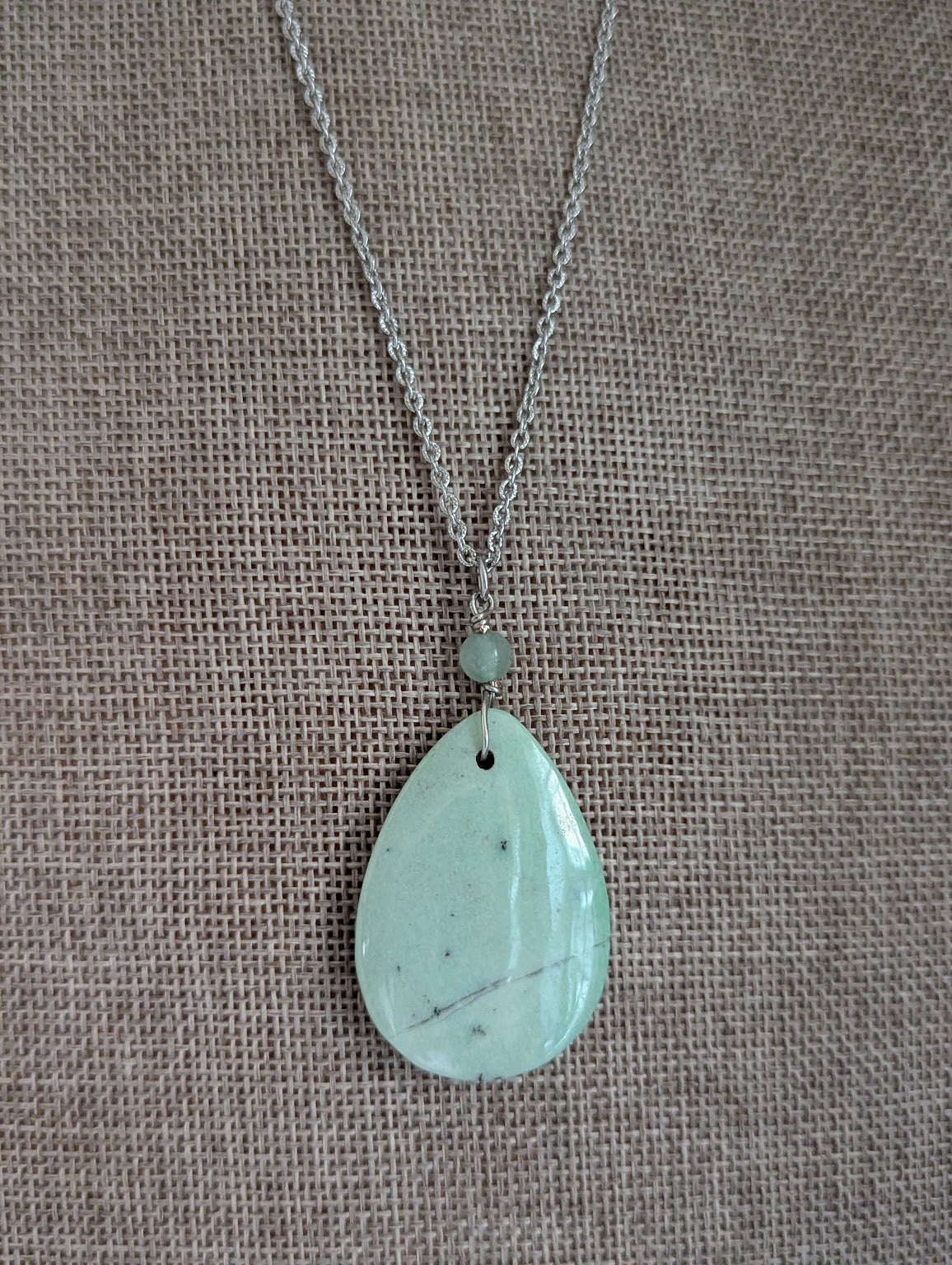 Chrysoprase Silver Long Necklace