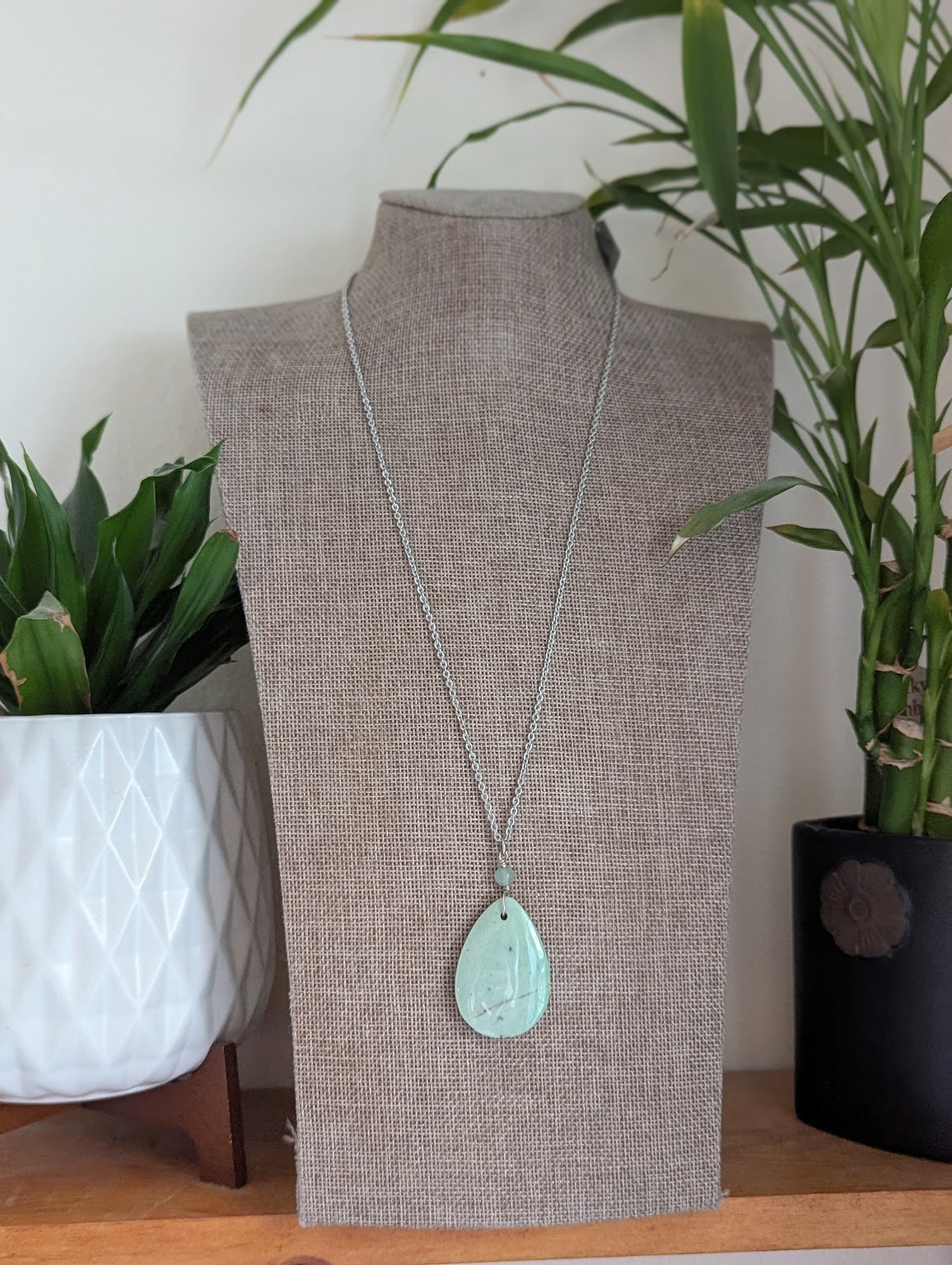 Chrysoprase Silver Long Necklace