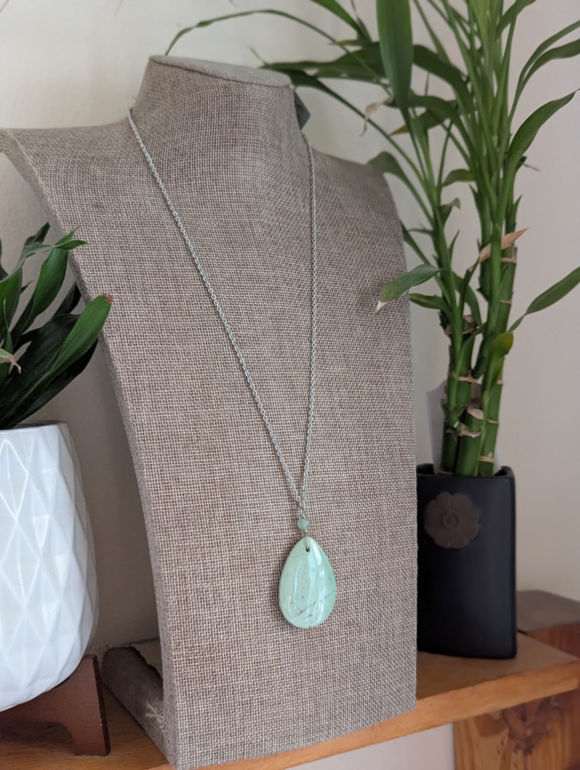Chrysoprase Silver Long Necklace