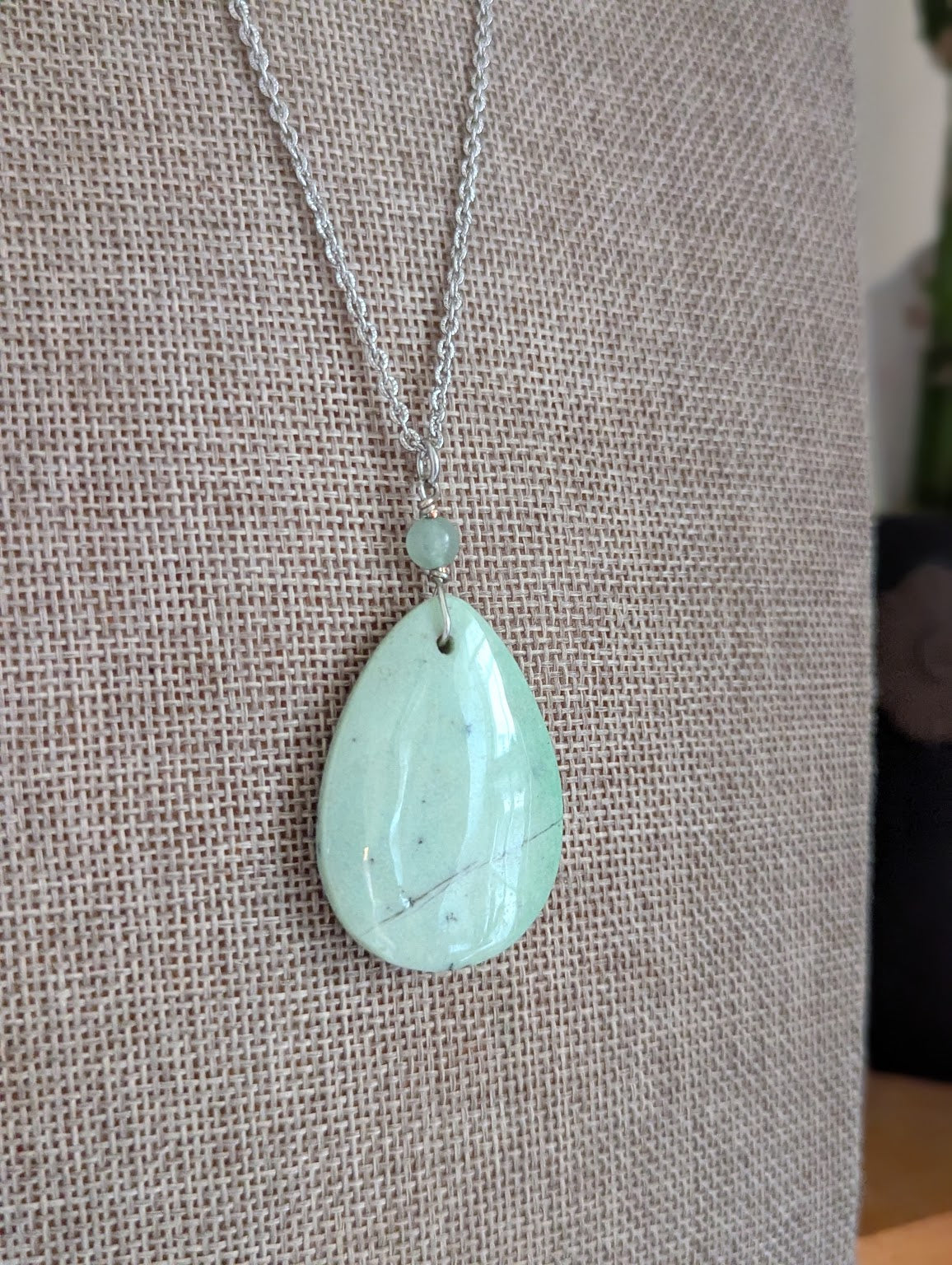 Chrysoprase Silver Long Necklace