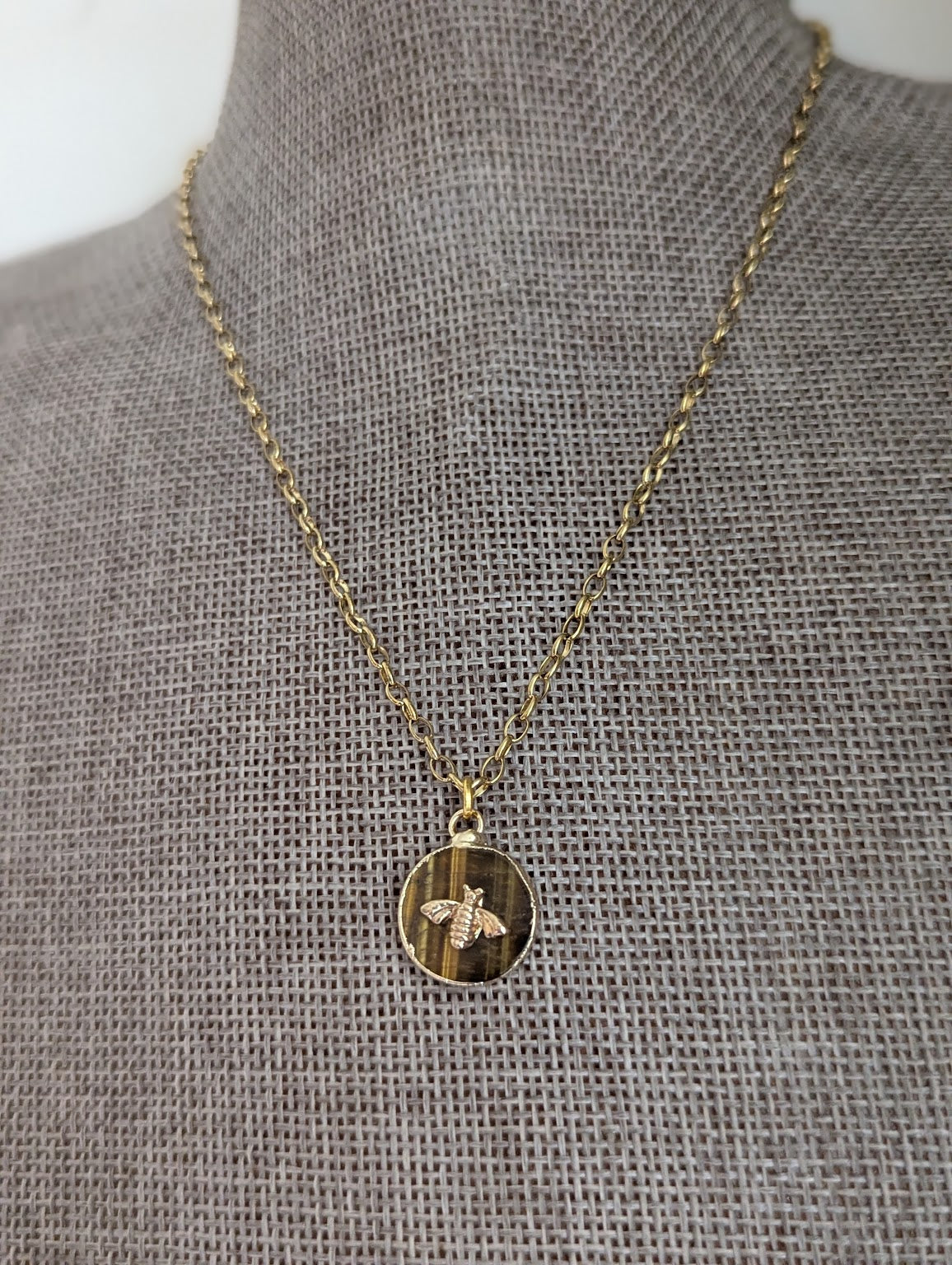 Gold Bumblebee Tigers Eye Necklace