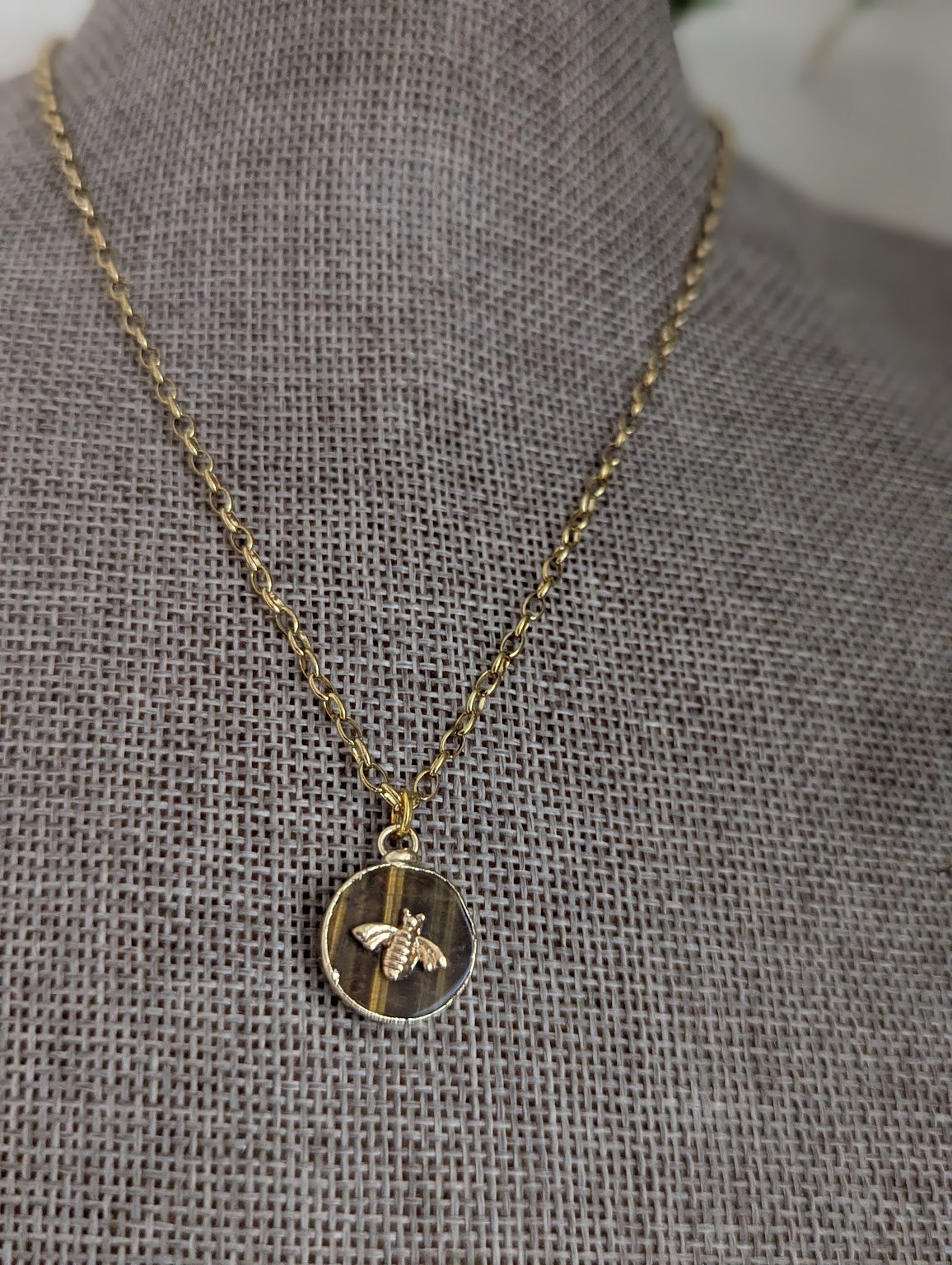 Gold Bumblebee Tigers Eye Necklace