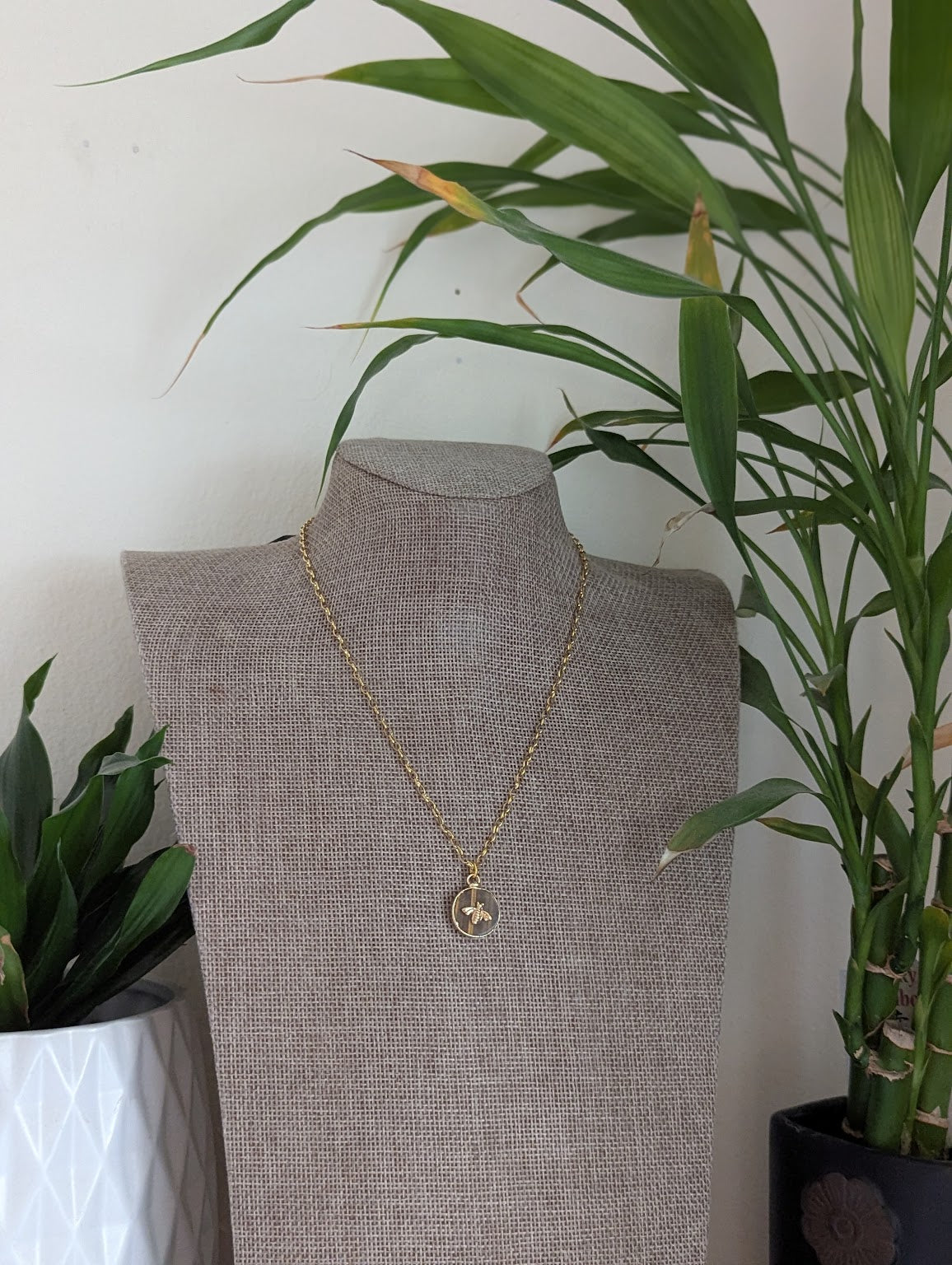 Gold Bumblebee Tigers Eye Necklace