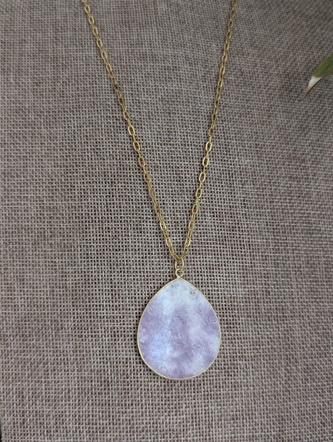 Lepidolite Large Teardrop Gold Paperclip Necklace
