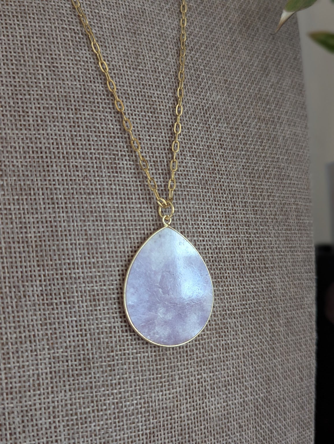 Lepidolite Large Teardrop Gold Paperclip Necklace
