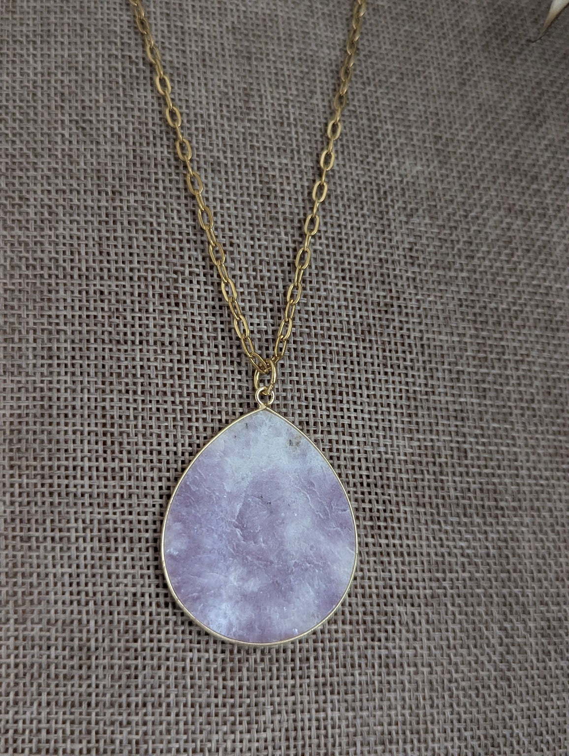 Lepidolite Large Teardrop Gold Paperclip Necklace