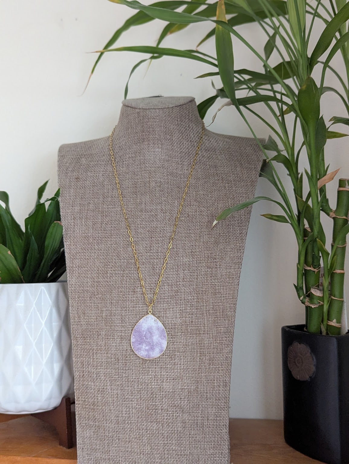 Lepidolite Large Teardrop Gold Paperclip Necklace
