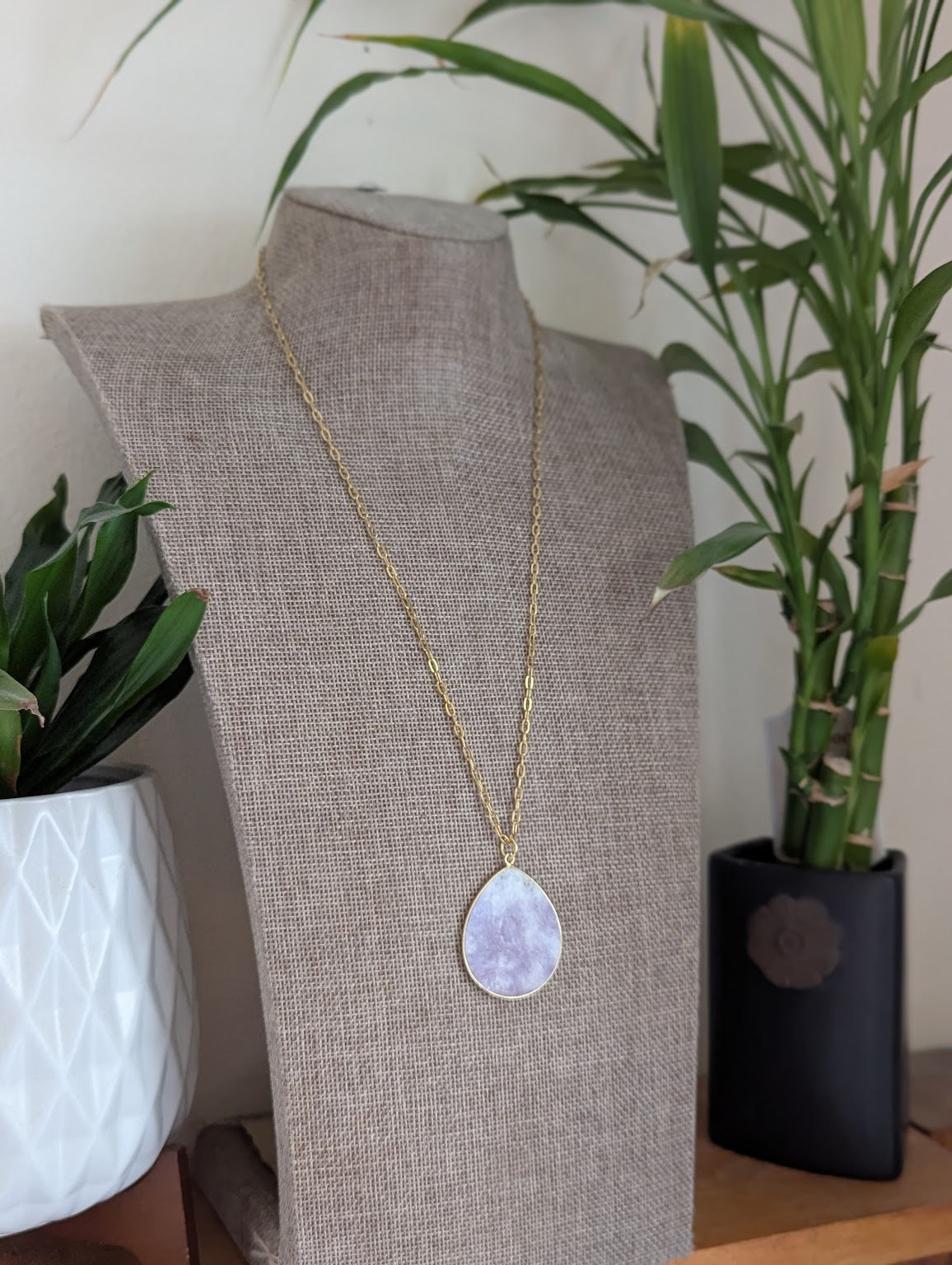 Lepidolite Large Teardrop Gold Paperclip Necklace