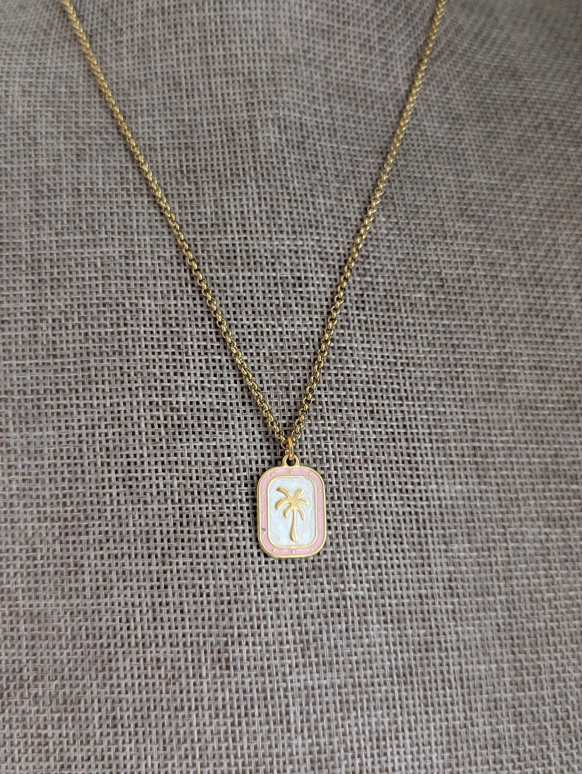 Pinky Palm Tree Gold Stainless Necklace