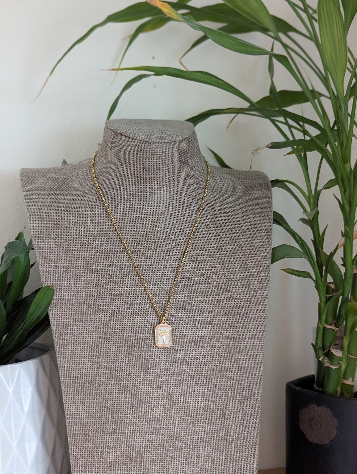 Pinky Palm Tree Gold Stainless Necklace