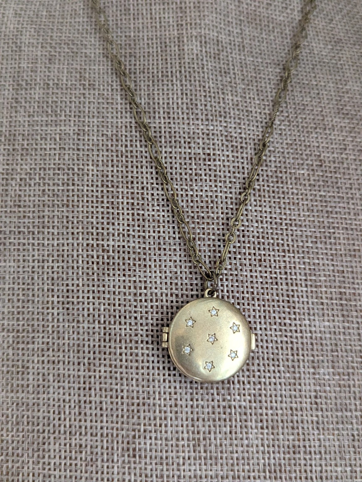 Brass Crystal Star Vintage Locket Necklace