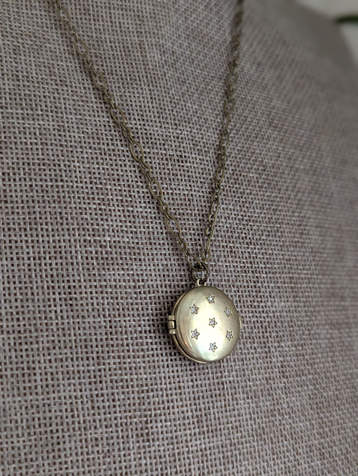 Brass Crystal Star Vintage Locket Necklace