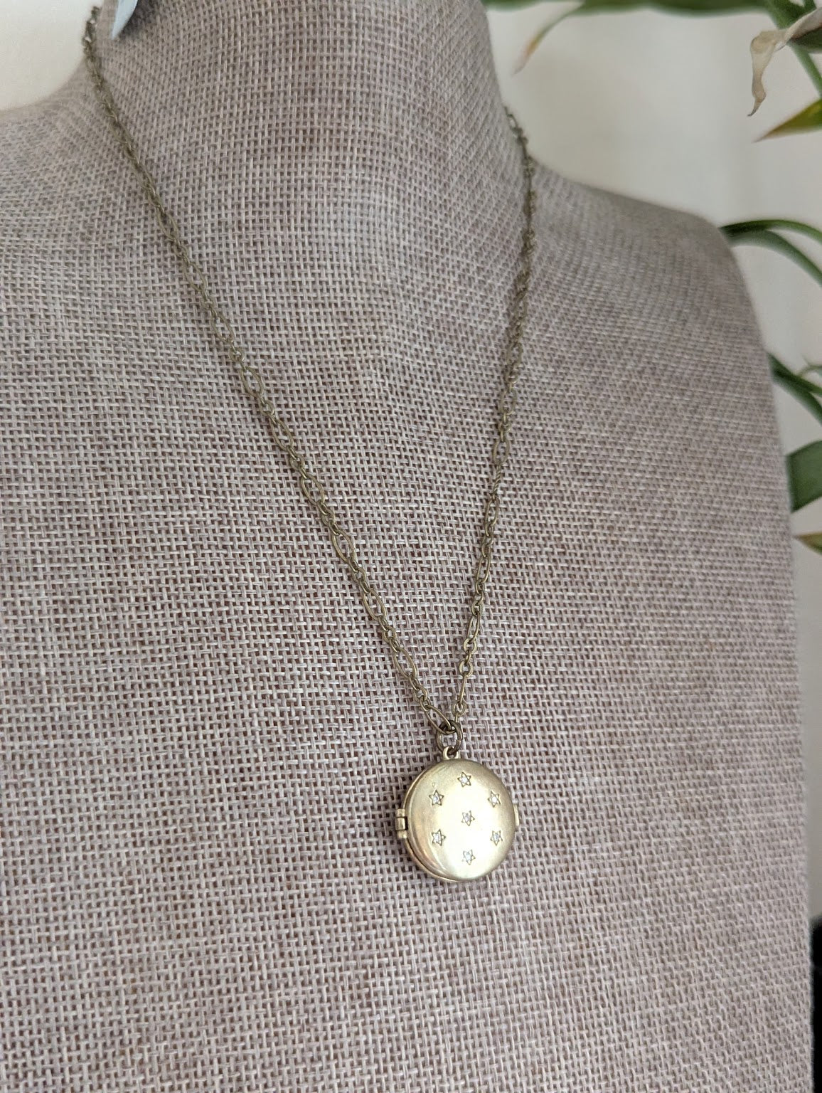 Brass Crystal Star Vintage Locket Necklace
