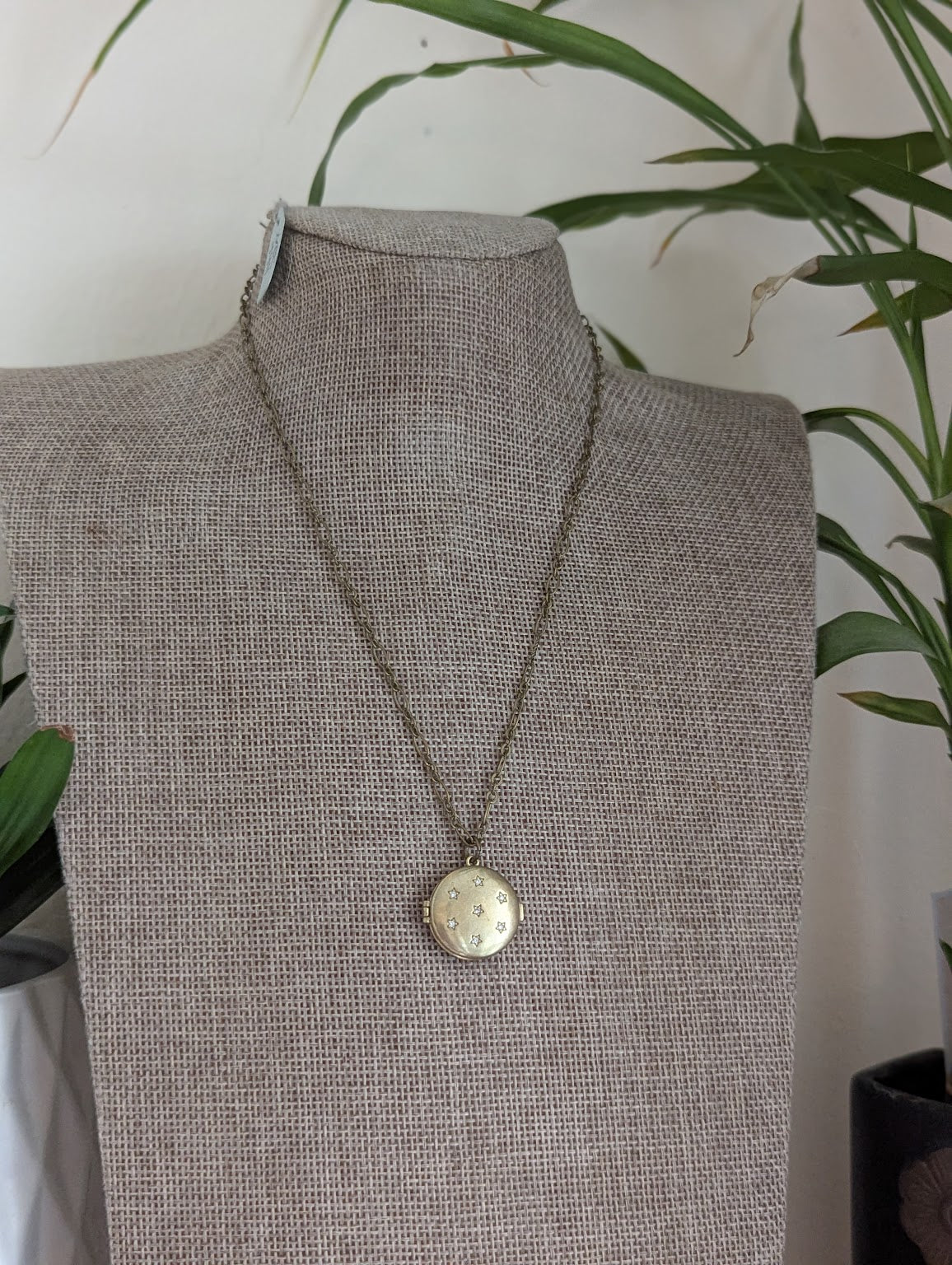 Brass Crystal Star Vintage Locket Necklace