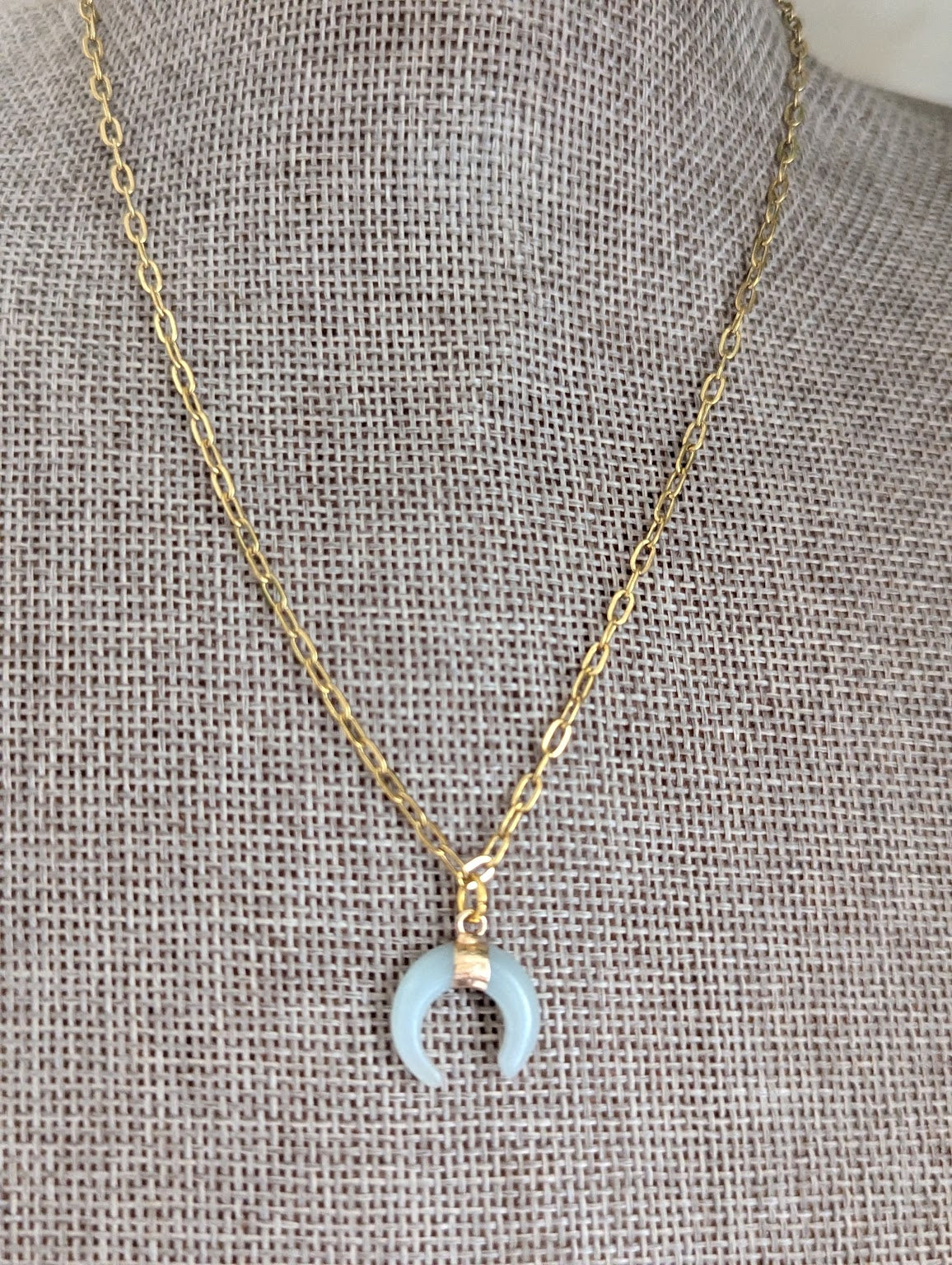 Amazonite Crescent Moon Gold Paperclip Chain