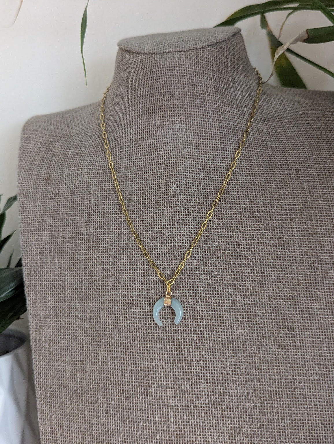Amazonite Crescent Moon Gold Paperclip Chain