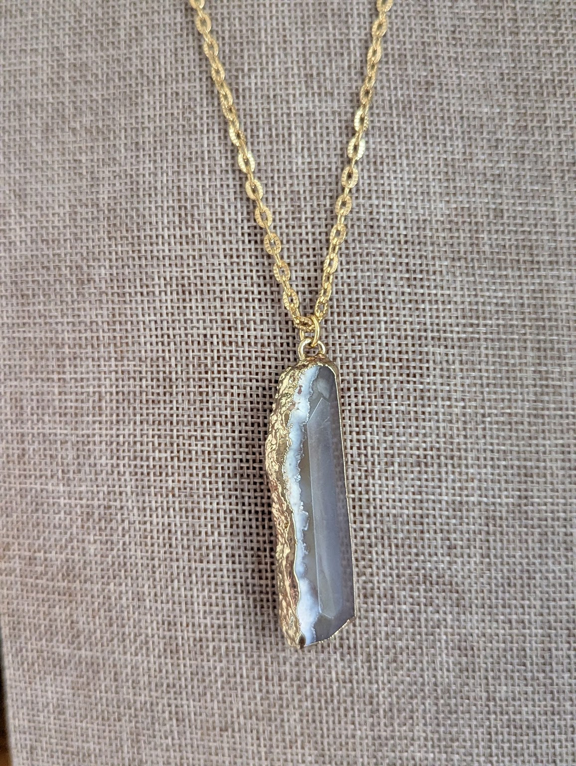 Long Agate Gold Stainless Necklace