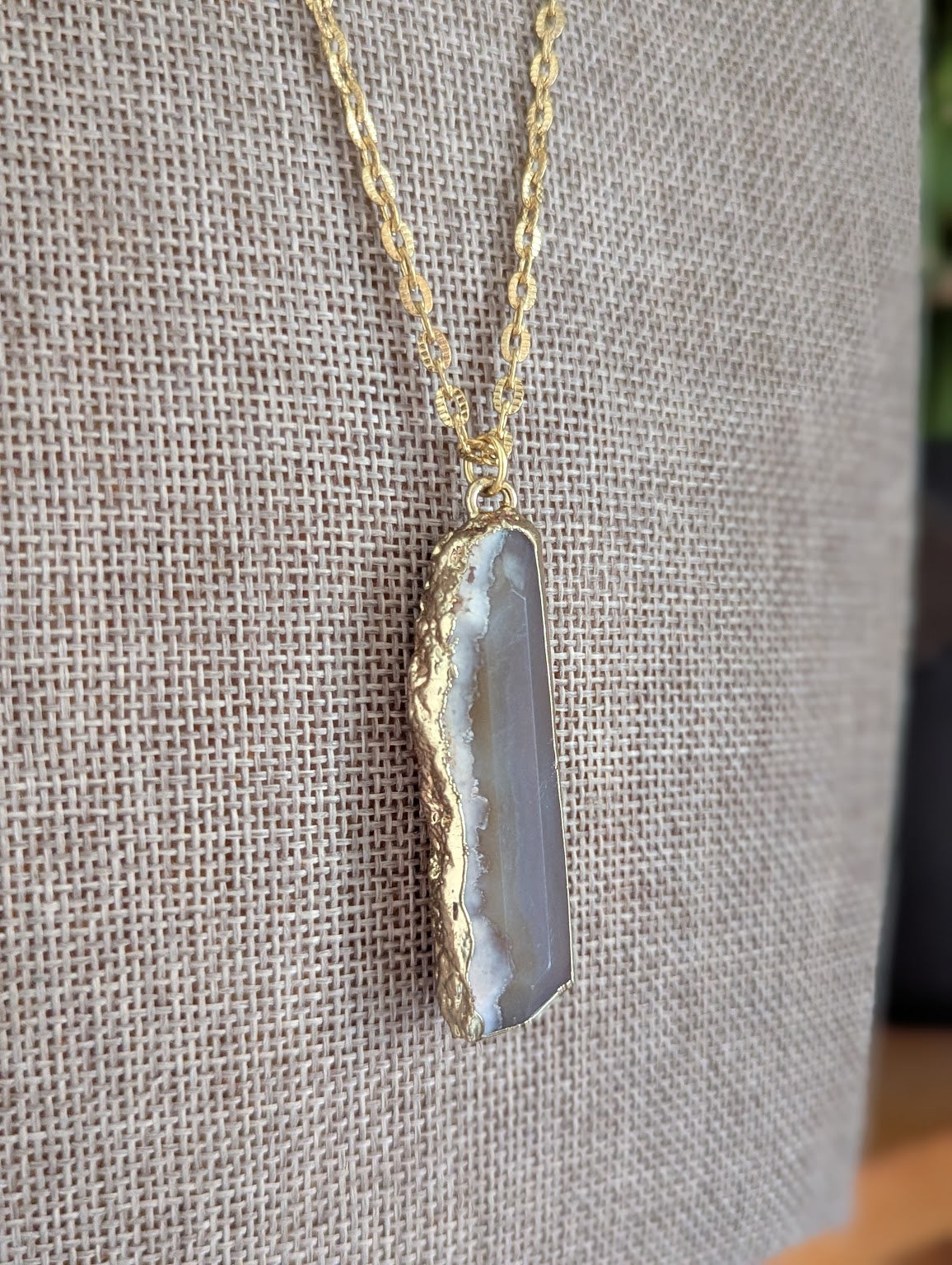 Long Agate Gold Stainless Necklace