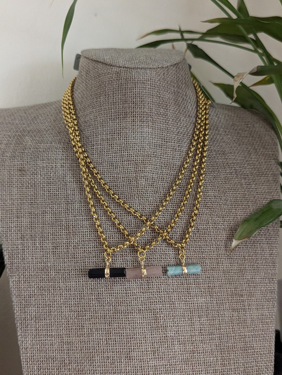 Gemstone Toggle Bar Gold Necklace (Various Stones Available)