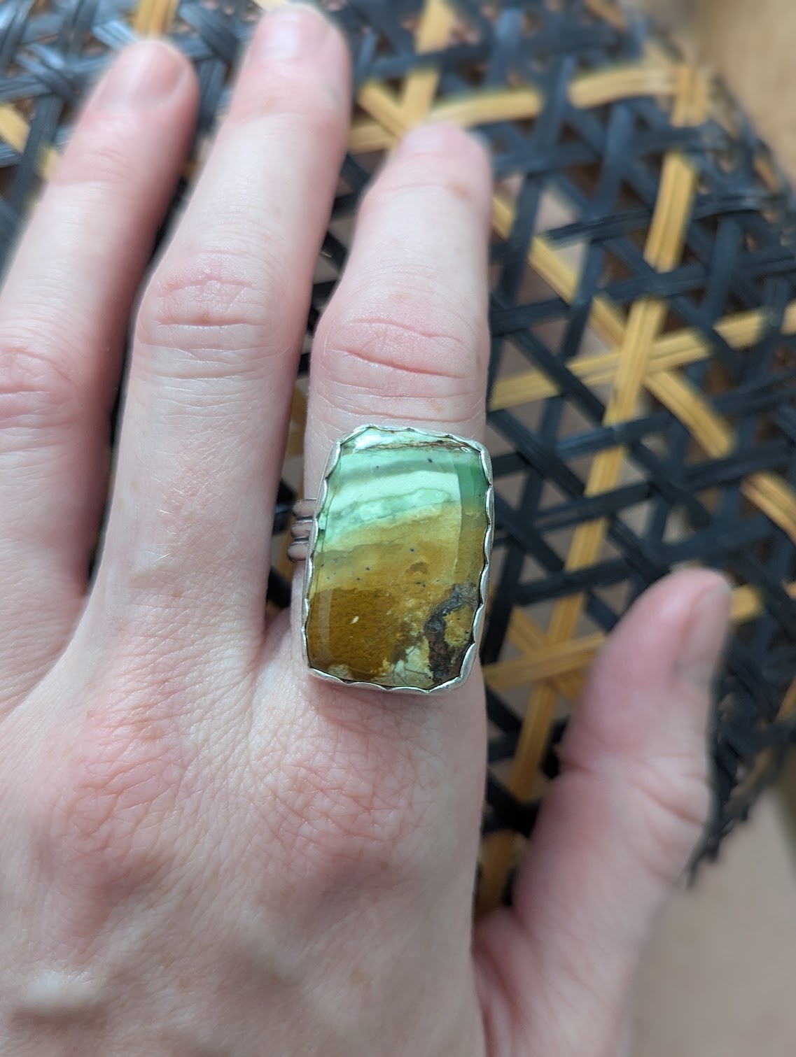 Ocean Jasper Rectangle Silver Ring - Size 7.5