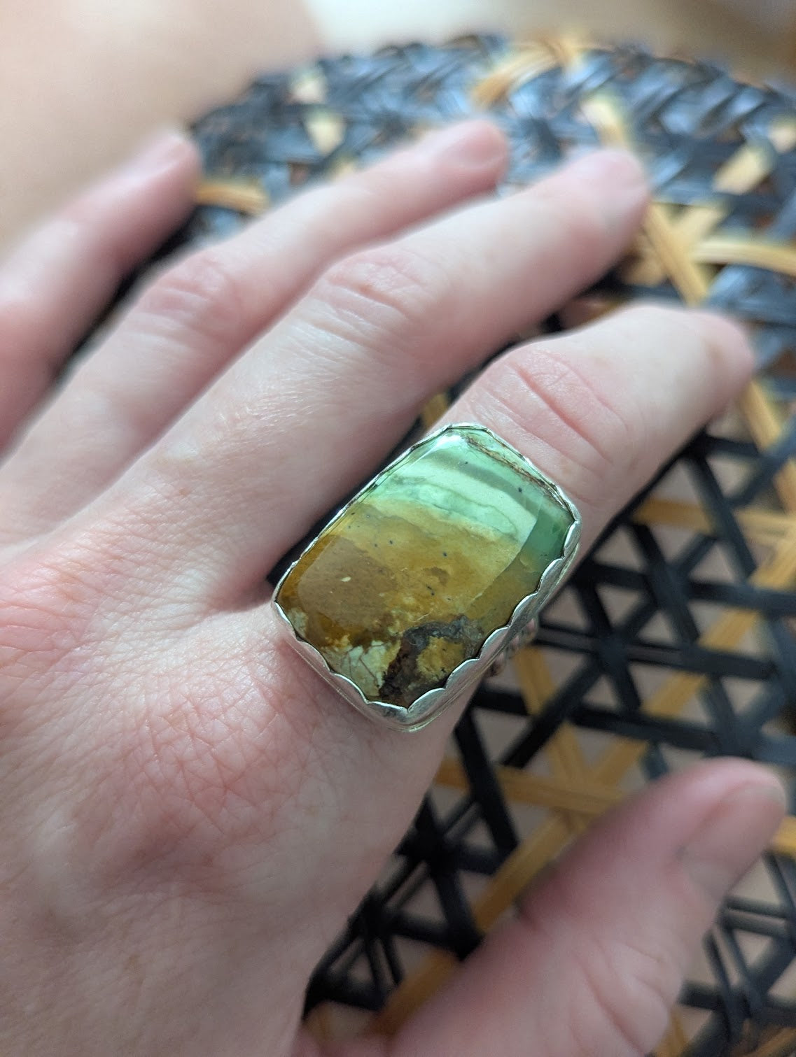 Ocean Jasper Rectangle Silver Ring - Size 7.5