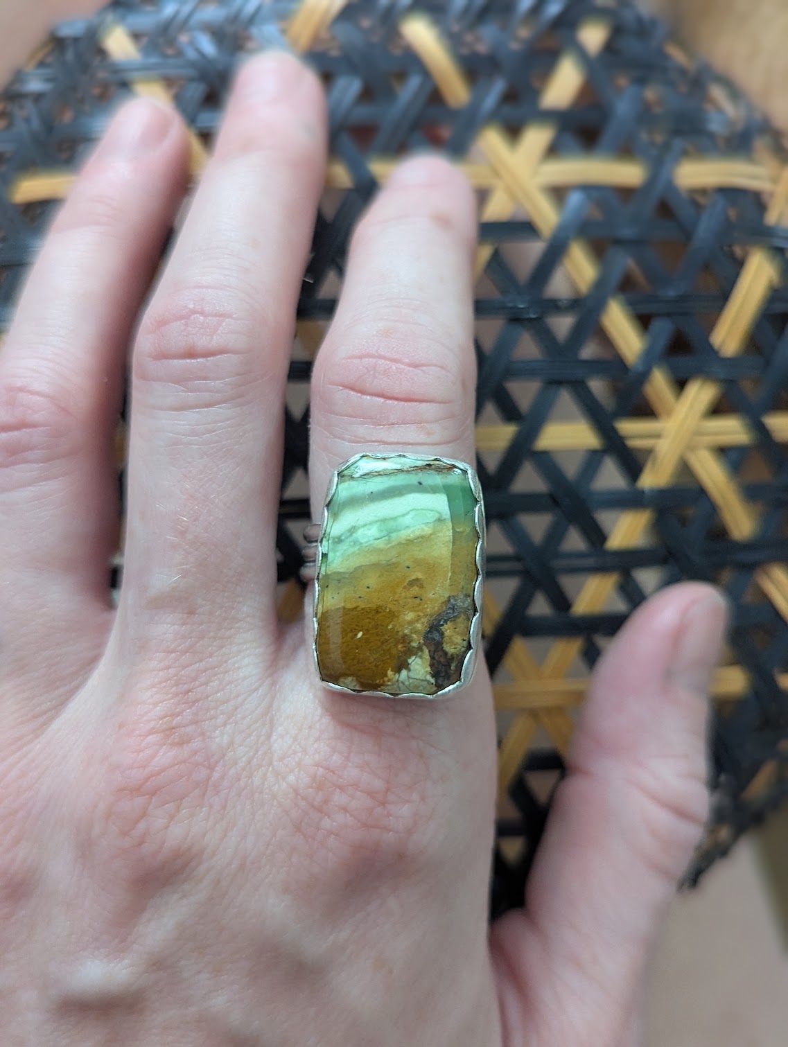 Ocean Jasper Rectangle Silver Ring - Size 7.5