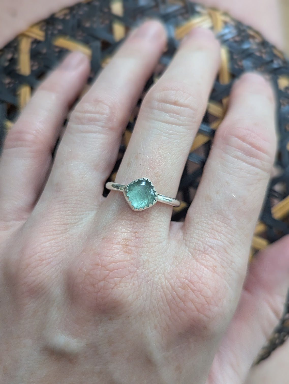 Green Kyanite Square Silver Ring - Size 6.5