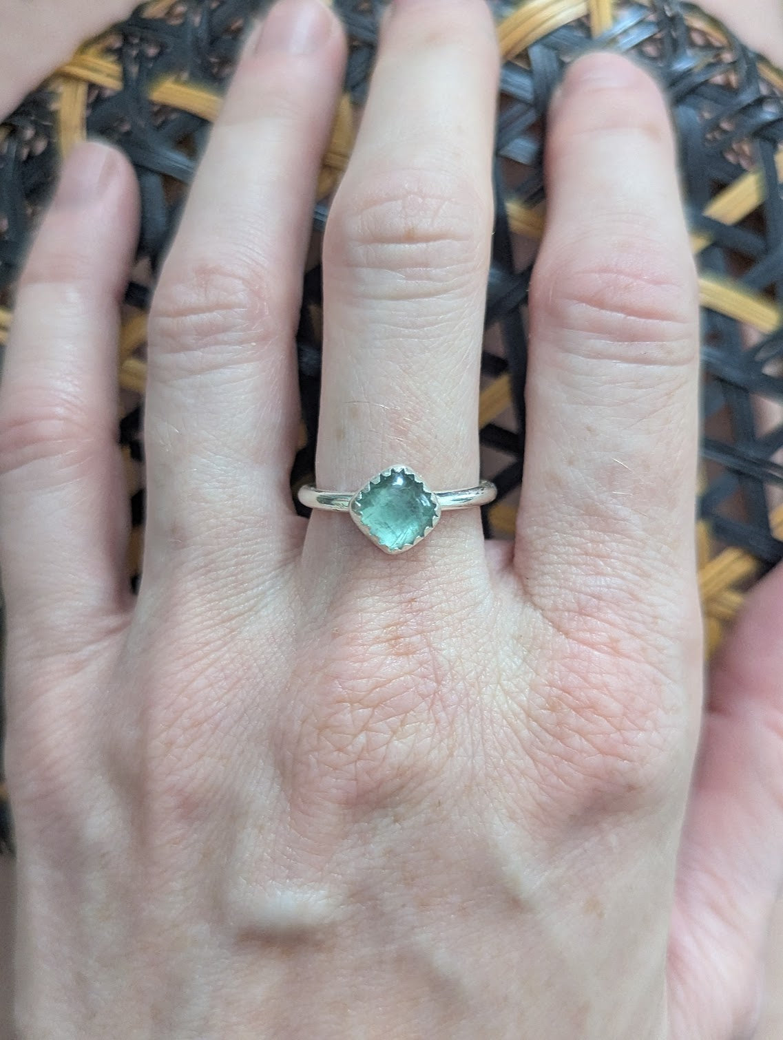 Green Kyanite Square Silver Ring - Size 6.5