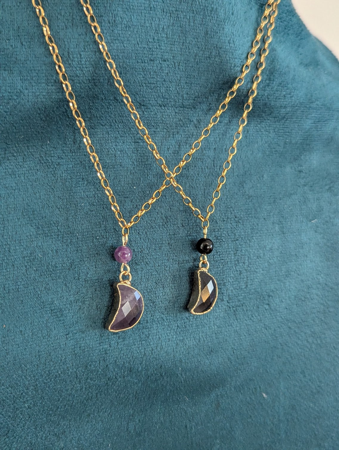 Gemstone Crescent Moon Gold Necklace (Various Options Available)