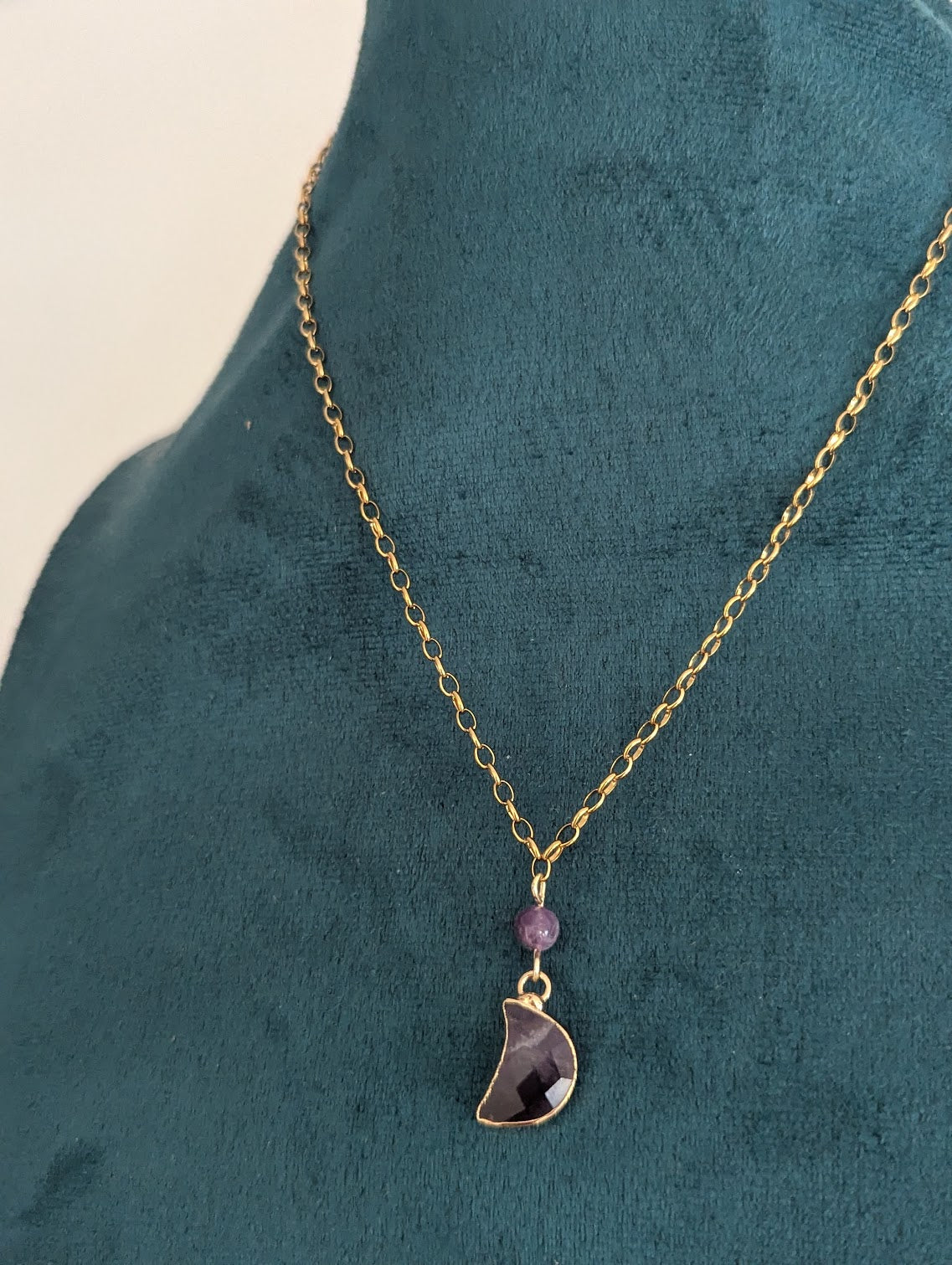 Gemstone Crescent Moon Gold Necklace (Various Options Available)