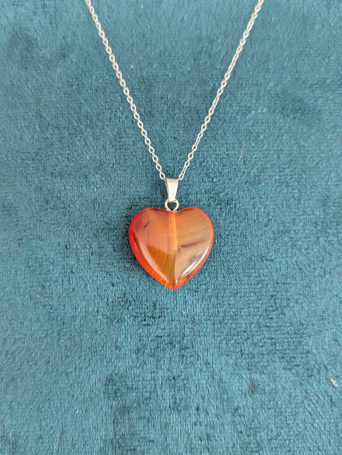 Carnelian Heart Silver Stainless Necklace