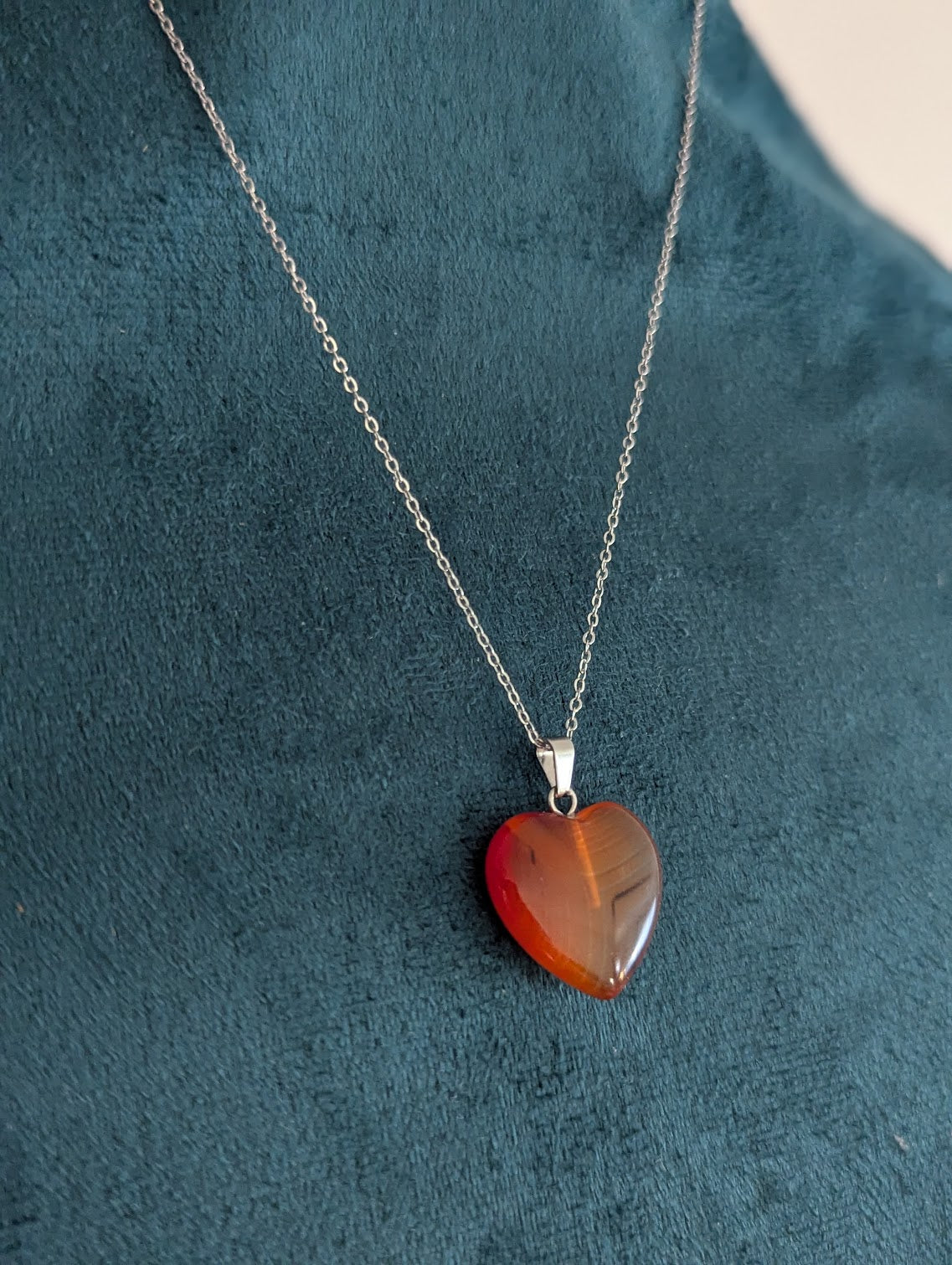 Carnelian Heart Silver Stainless Necklace