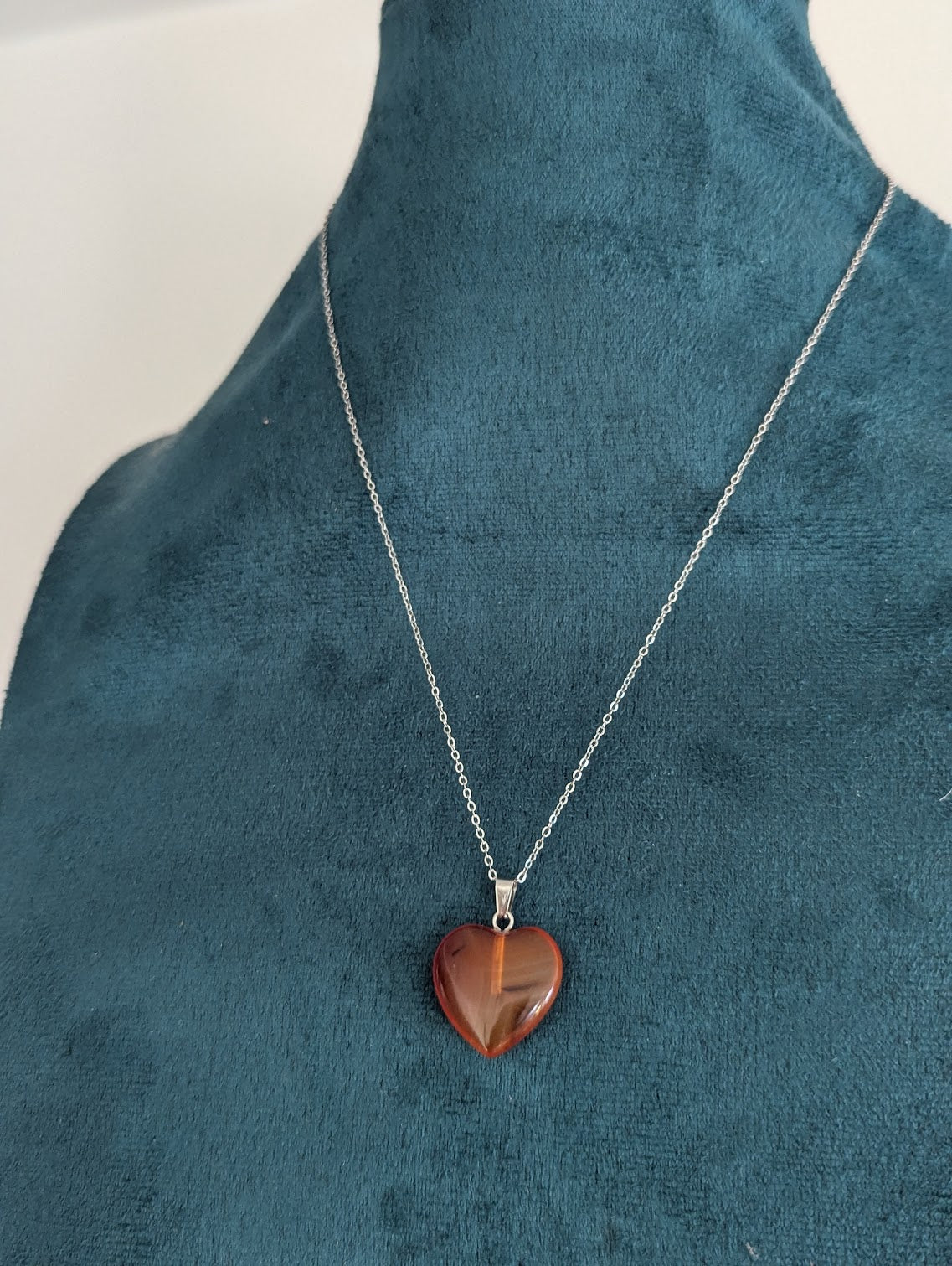 Carnelian Heart Silver Stainless Necklace