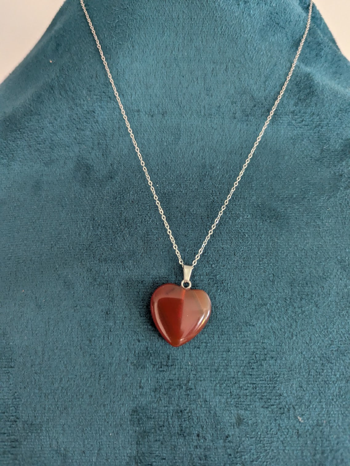 Carnelian Heart Silver Stainless Necklace