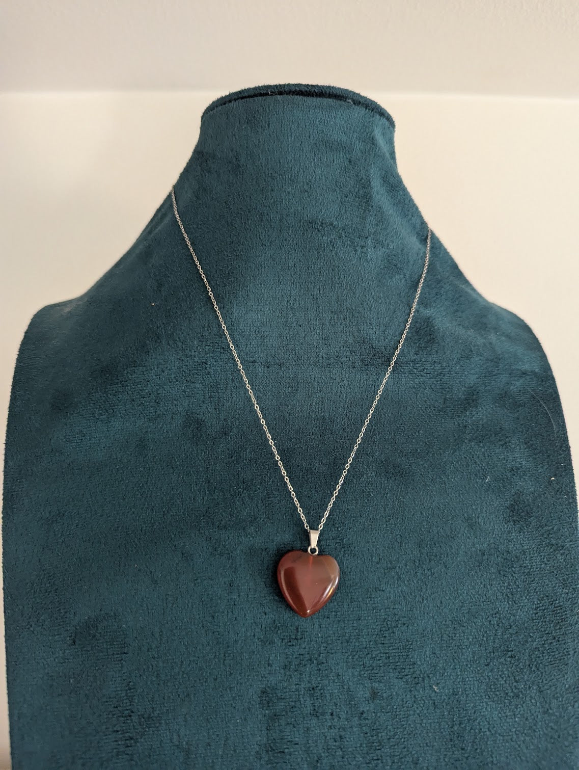 Carnelian Heart Silver Stainless Necklace