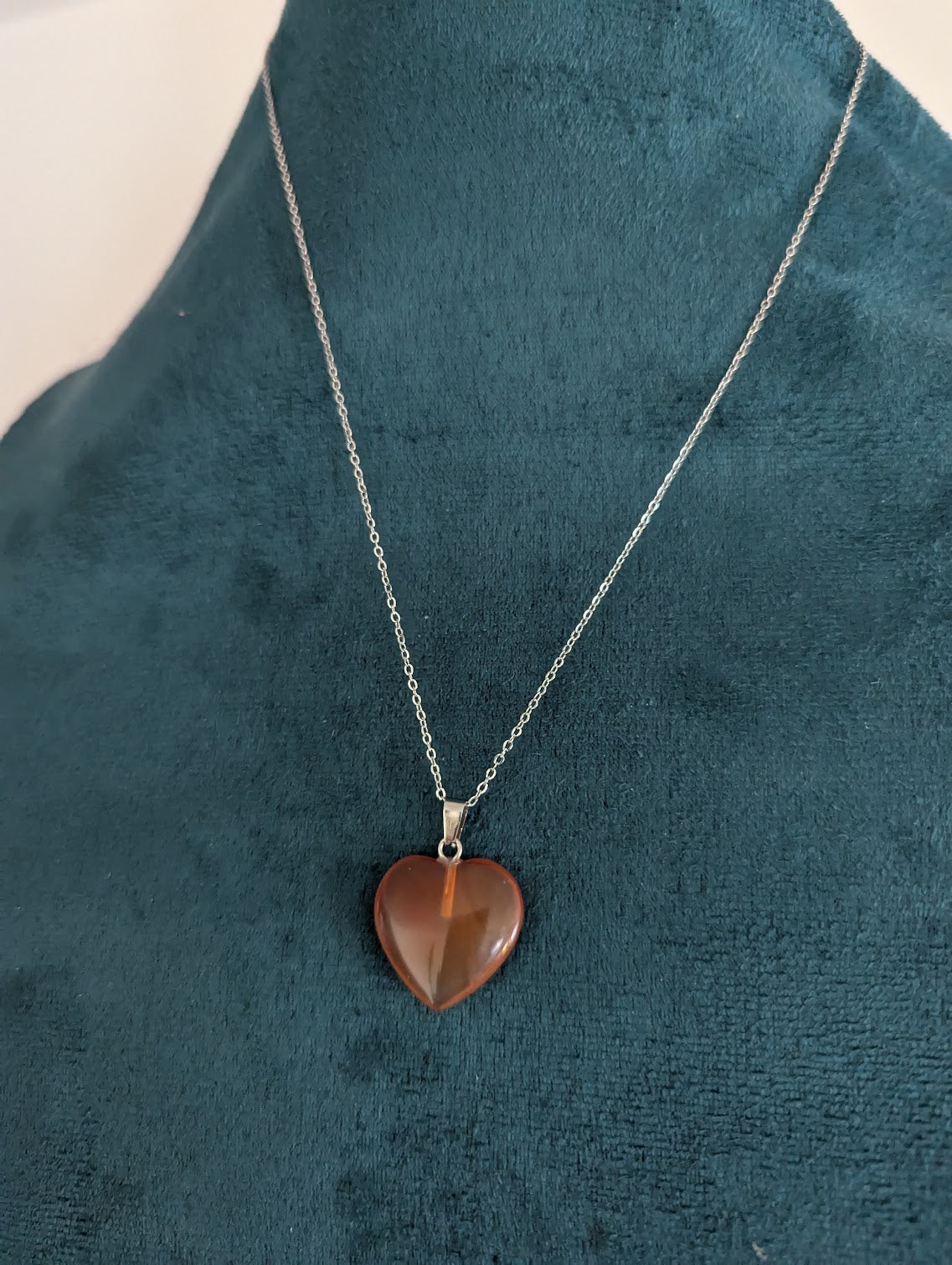 Carnelian Heart Silver Stainless Necklace