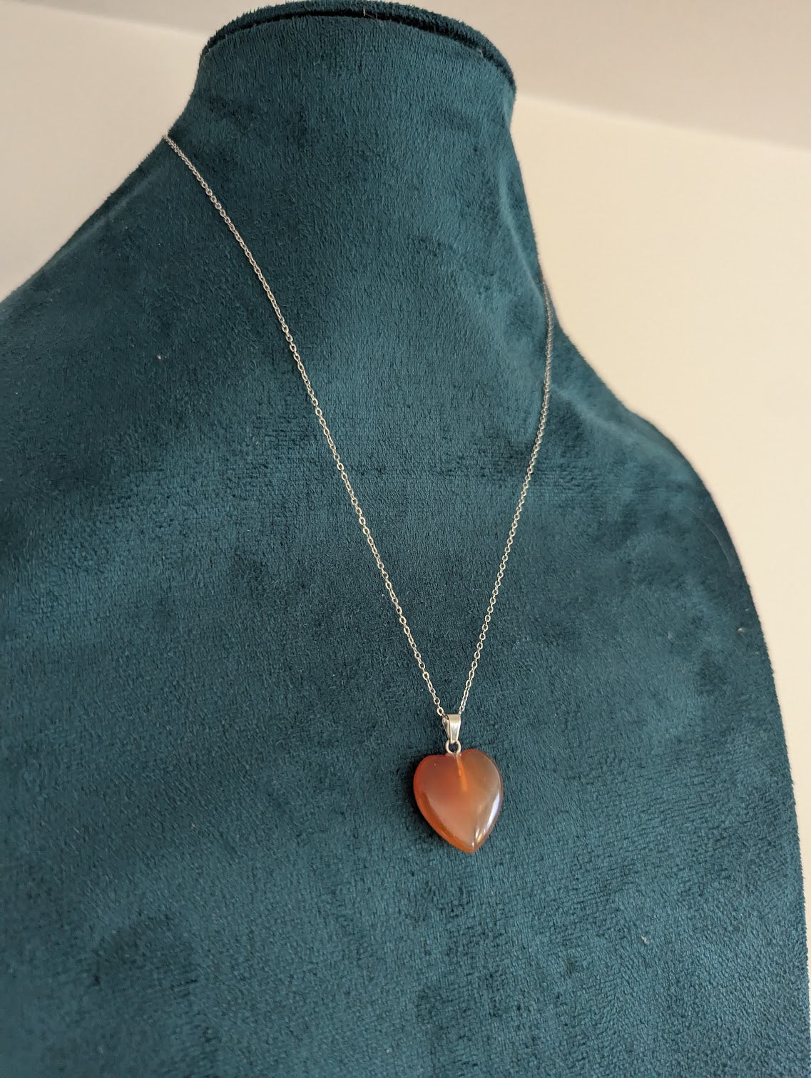 Carnelian Heart Silver Stainless Necklace