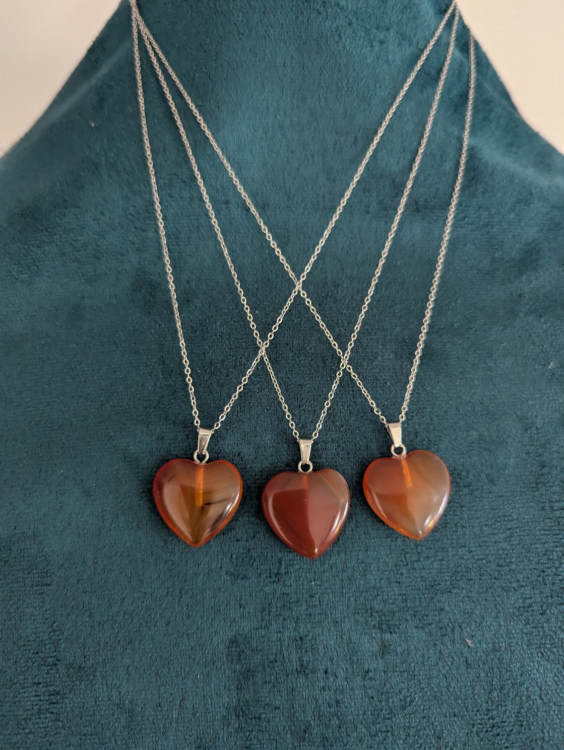 Carnelian Heart Silver Stainless Necklace