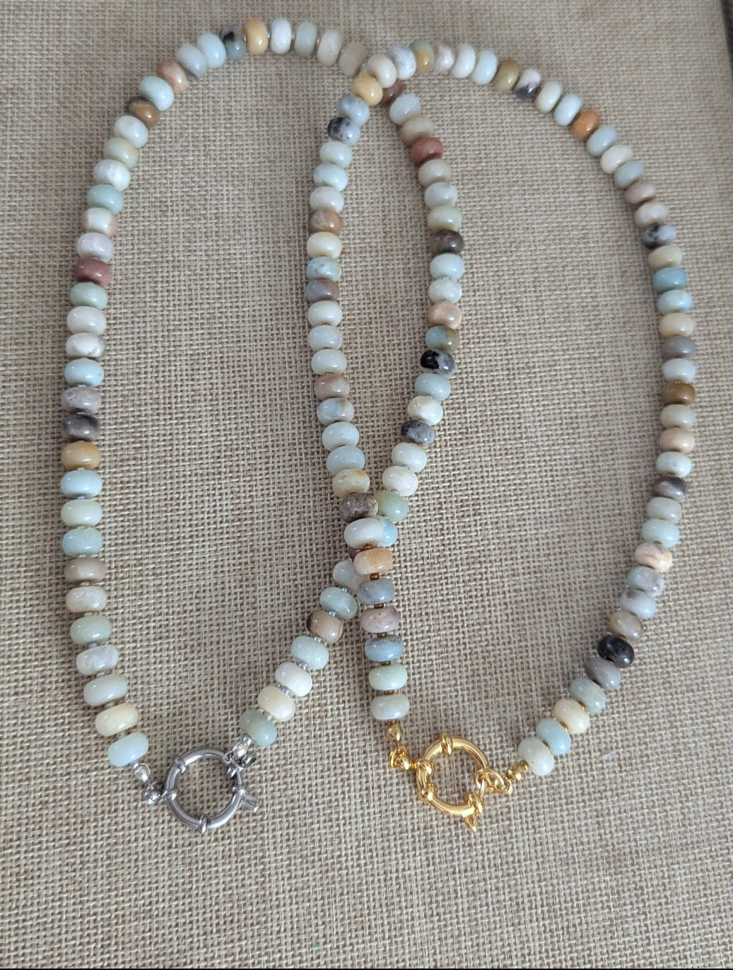 Amazonite Rondelle Beaded Necklace (Silver or Gold)