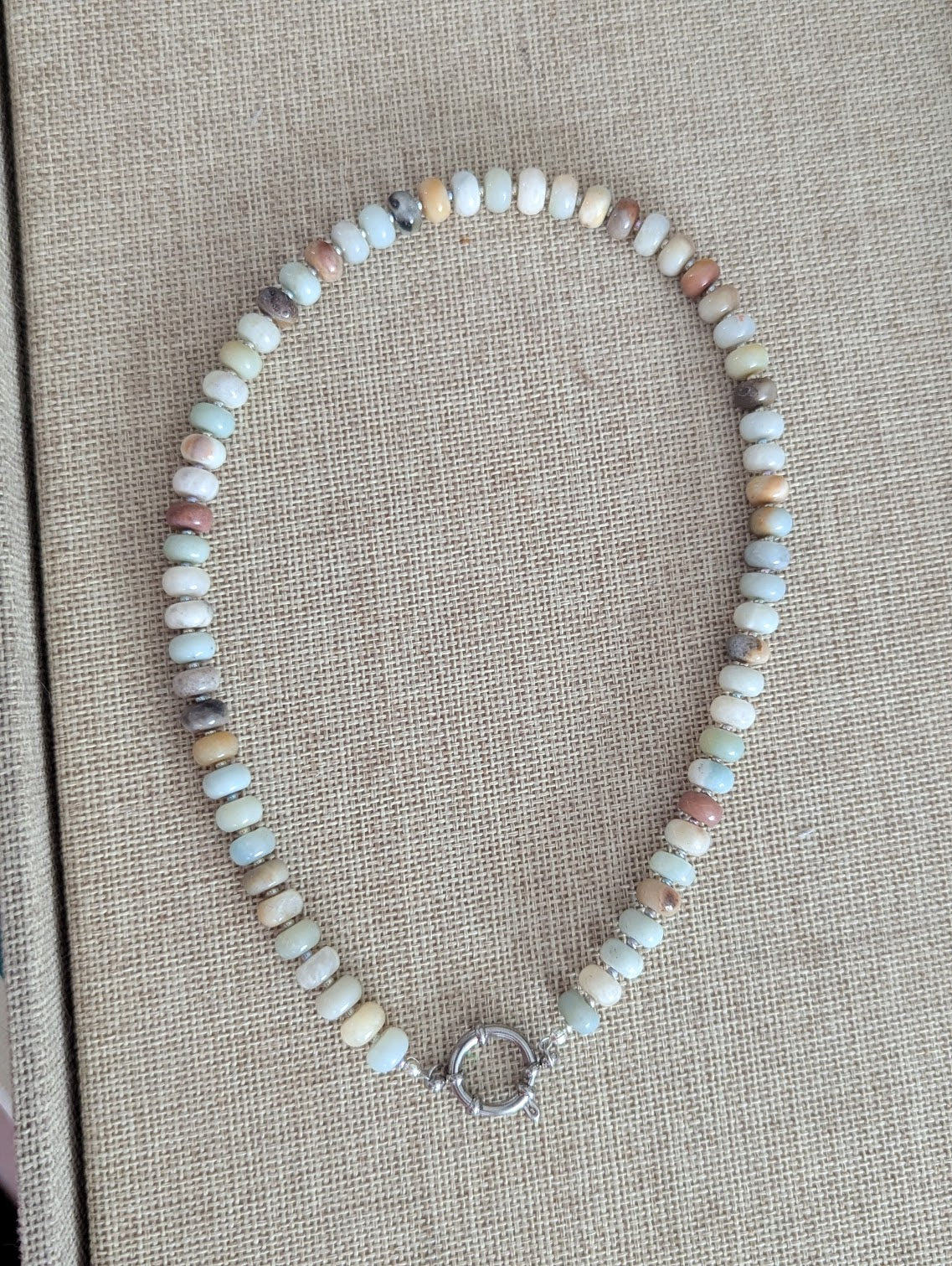 Amazonite Rondelle Beaded Necklace (Silver or Gold)