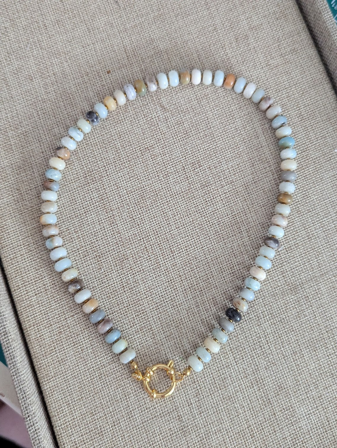 Amazonite Rondelle Beaded Necklace (Silver or Gold)