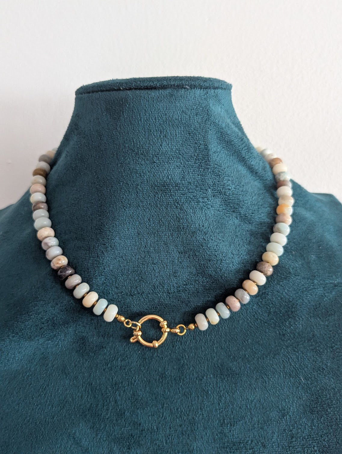Amazonite Rondelle Beaded Necklace (Silver or Gold)