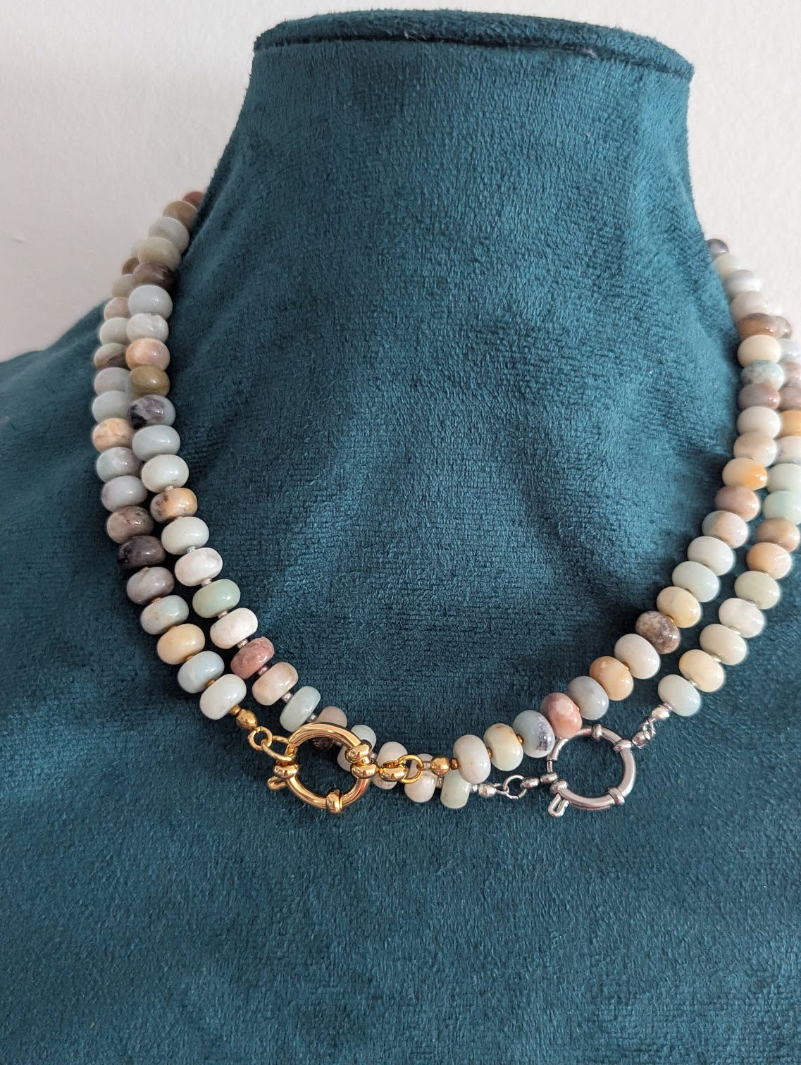 Amazonite Rondelle Beaded Necklace (Silver or Gold)