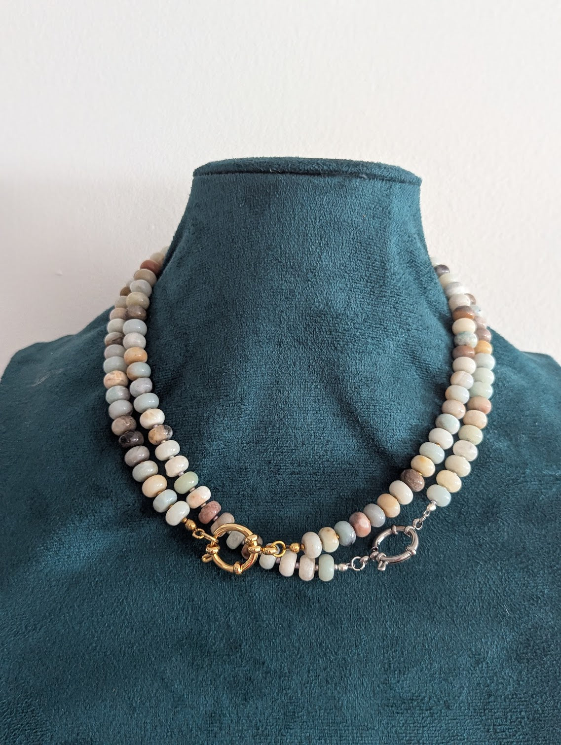 Amazonite Rondelle Beaded Necklace (Silver or Gold)