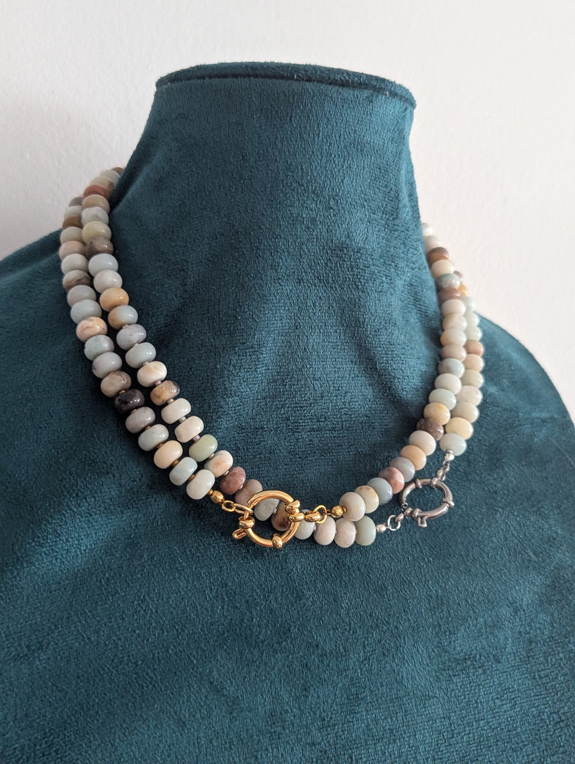 Amazonite Rondelle Beaded Necklace (Silver or Gold)