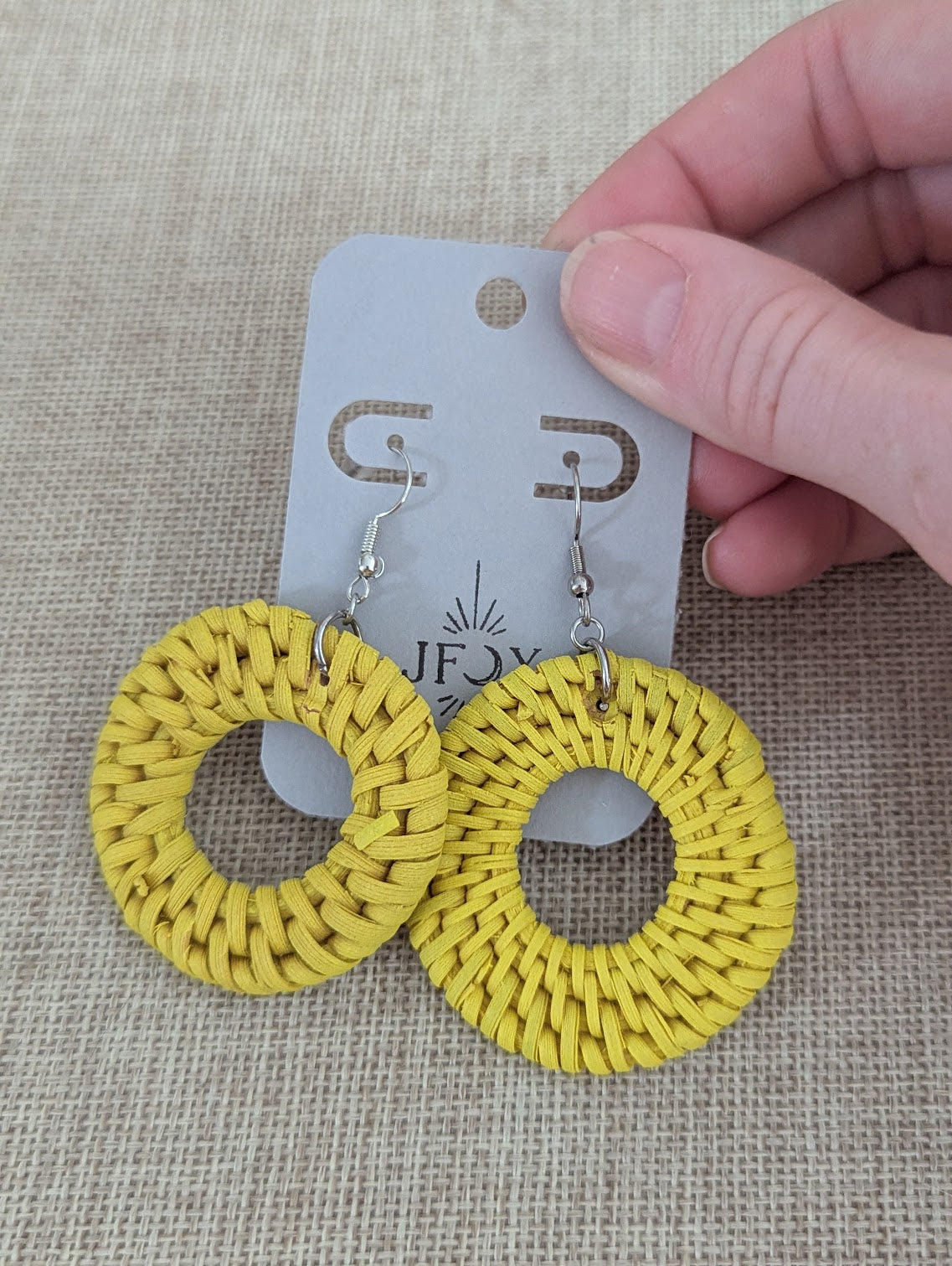 Yellow Wicker Rattan Earrings