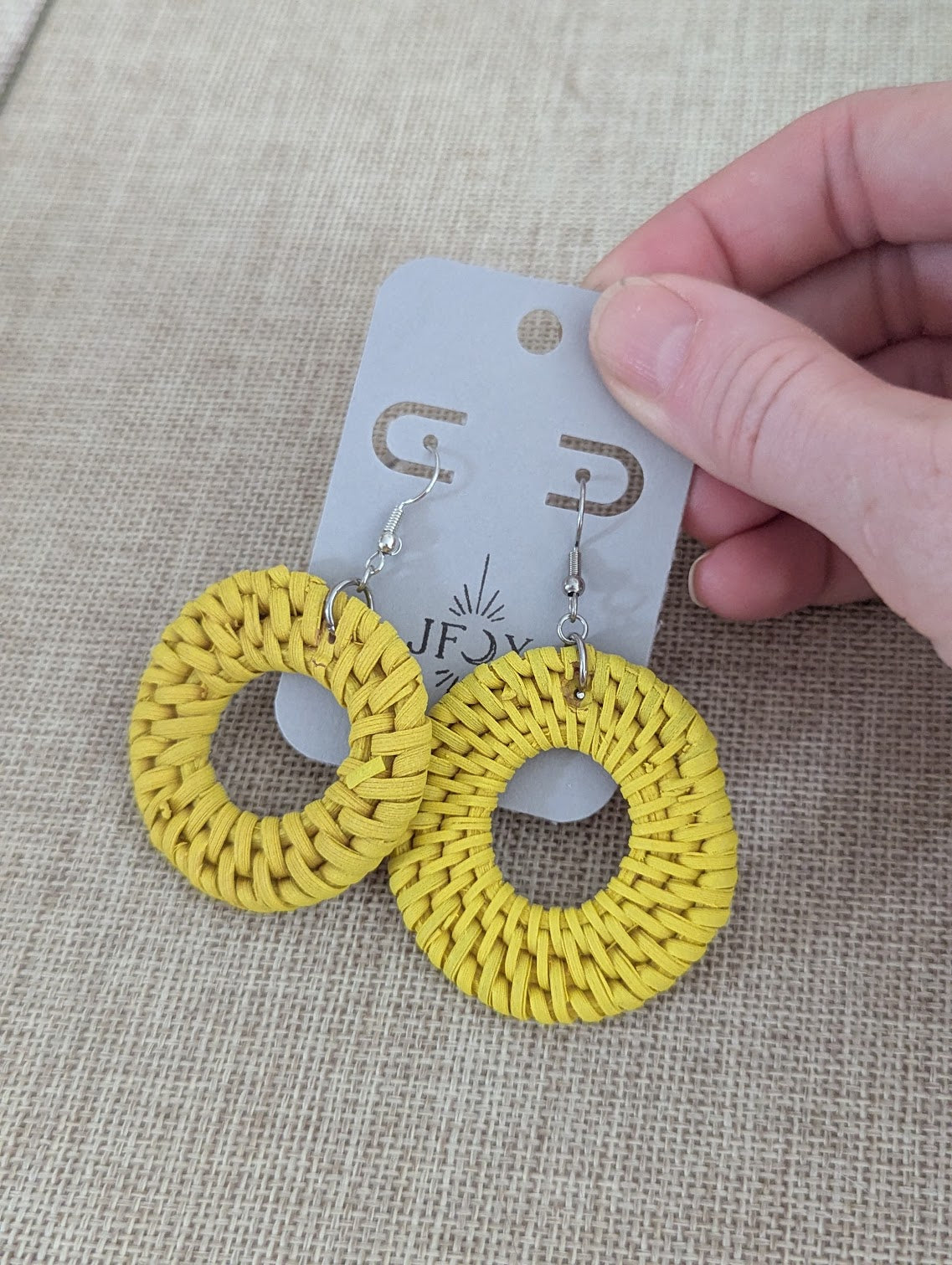 Yellow Wicker Rattan Earrings